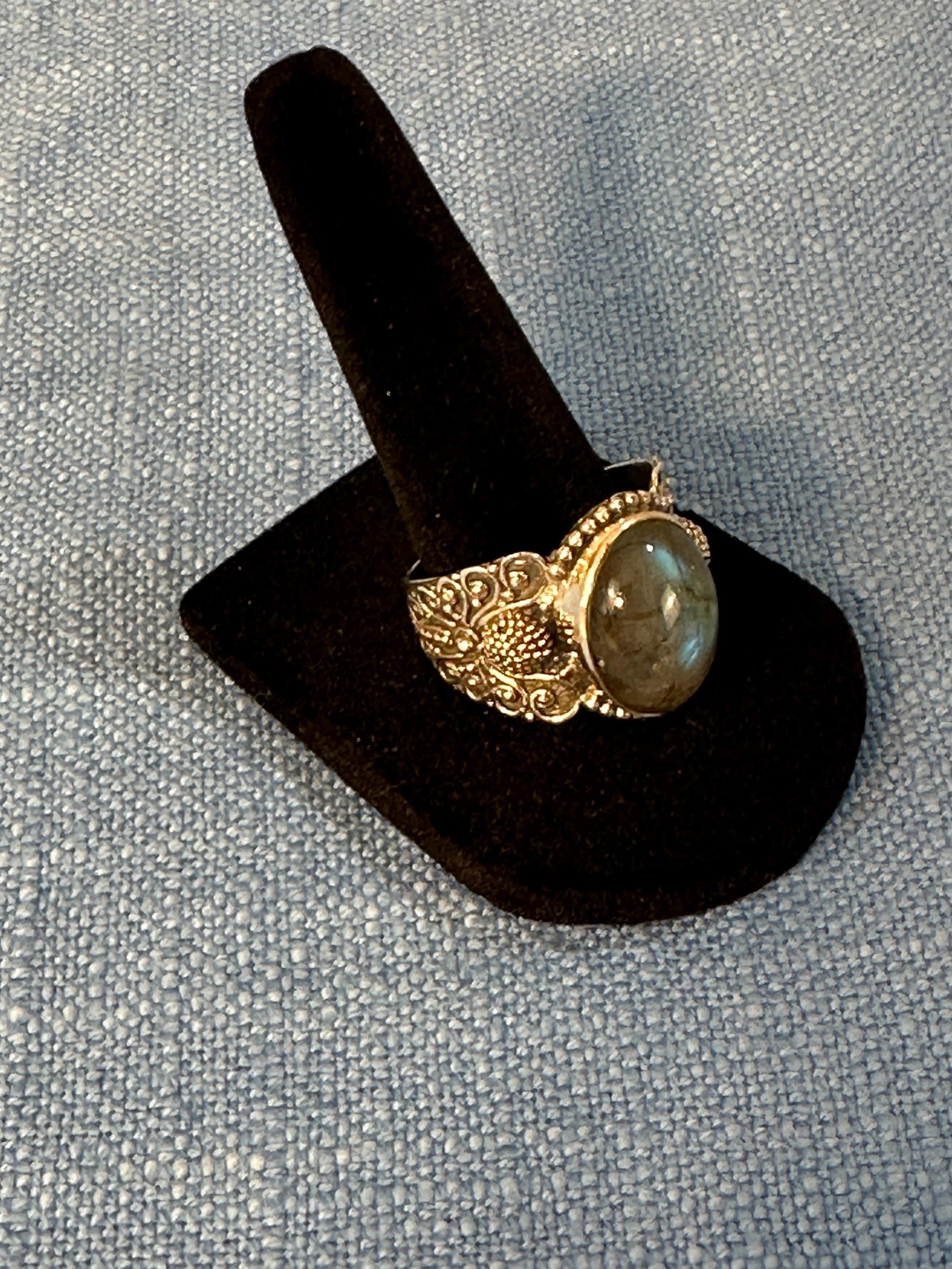 Labradorite Sterling Silver Bezel Rings Butterfly Design size 9