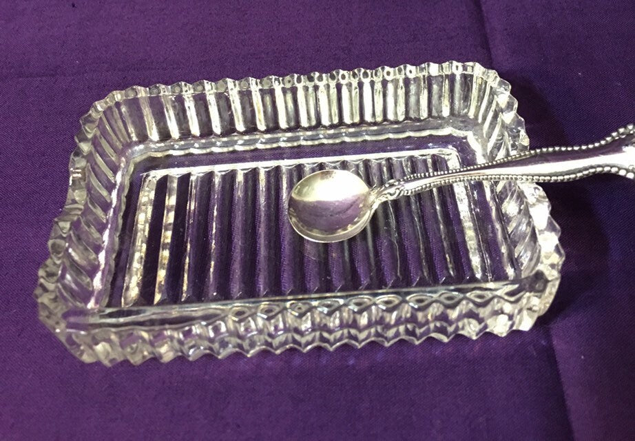 Antique Crystal Salt Cellar and Sterling Spoon