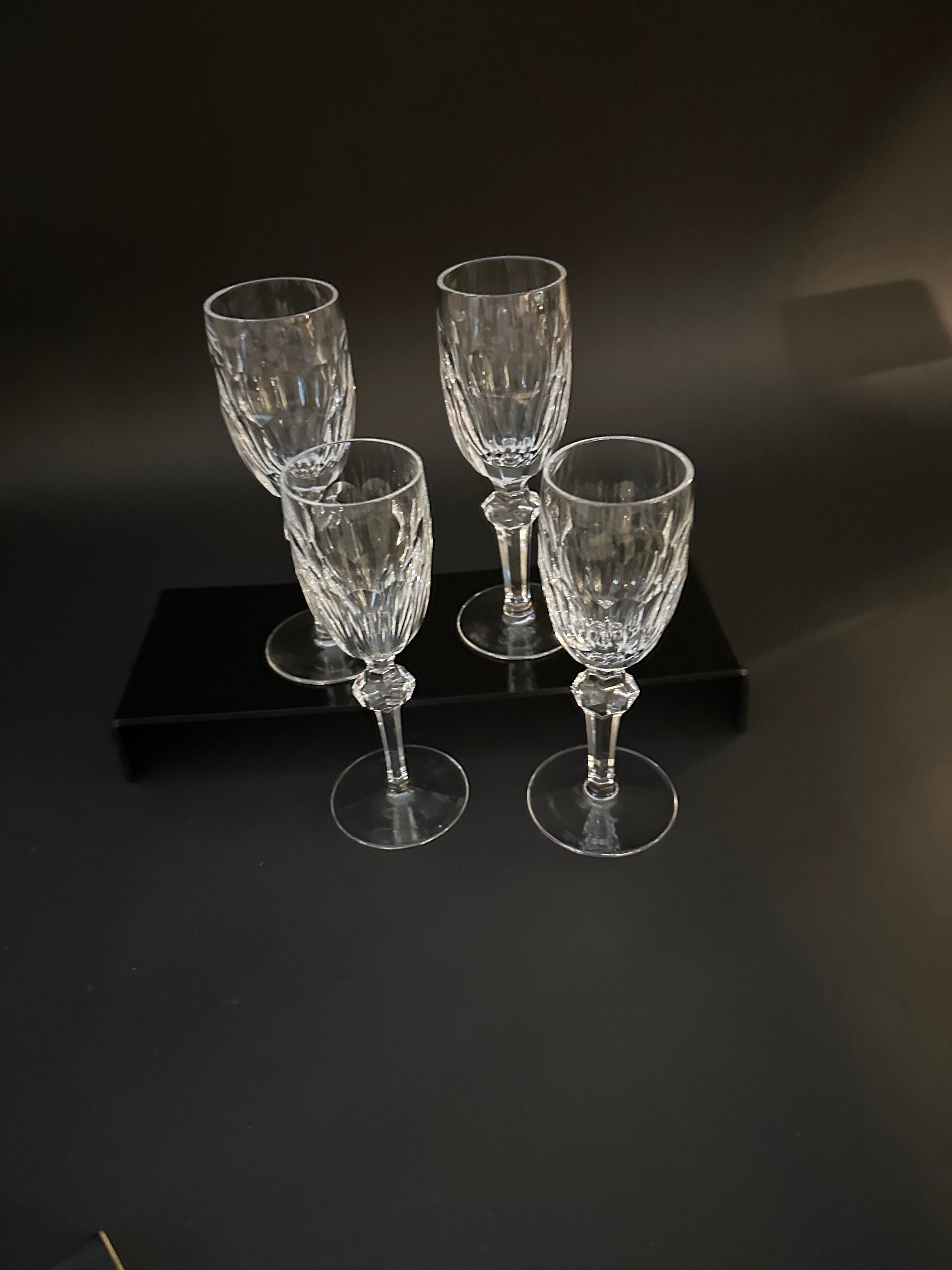 Four Waterford Crystal Sherry Glasses in the “Curraghmore” Pattern