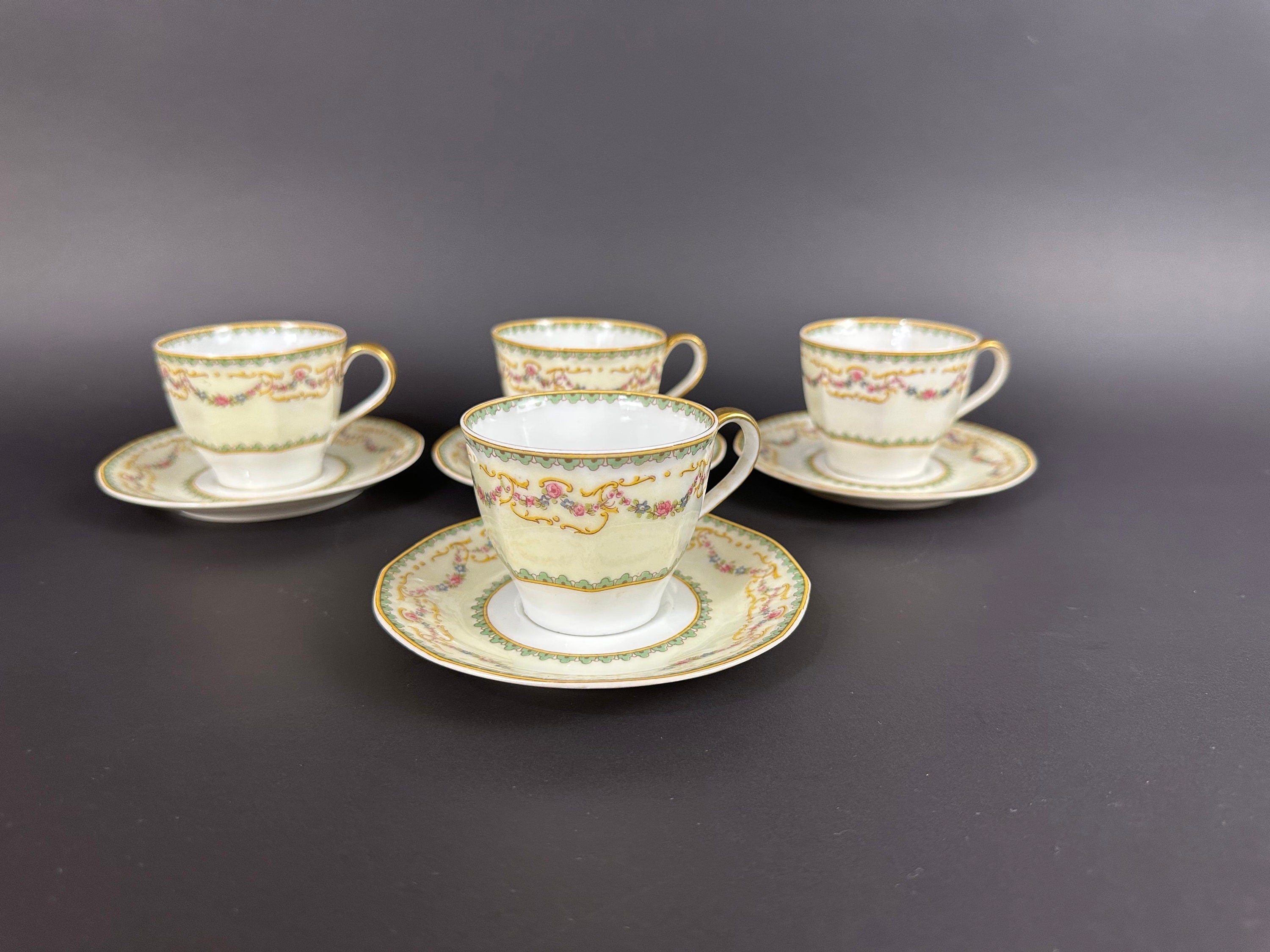 Four Haviland Venice Pattern Demitasse Cups and Saucers