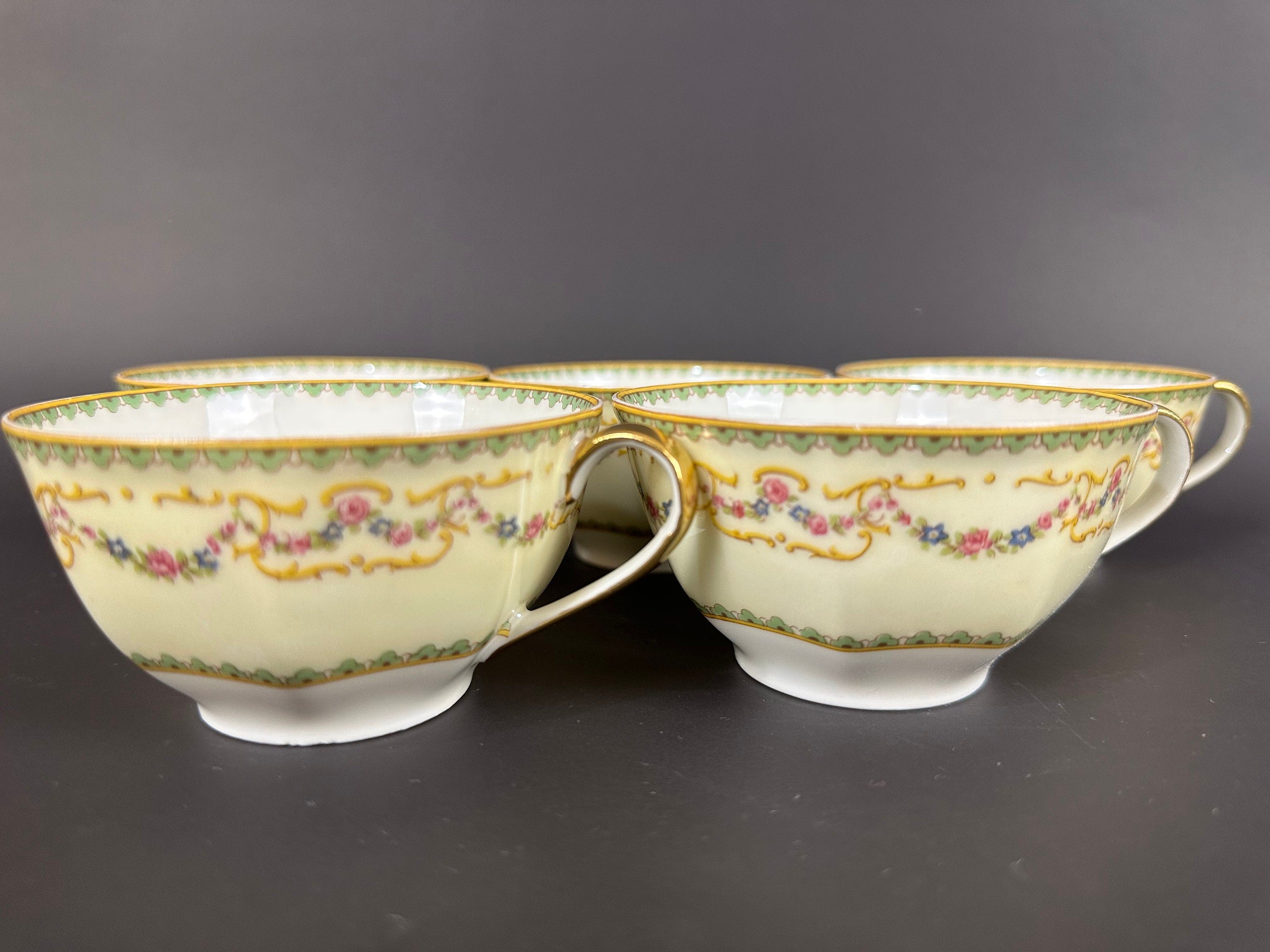 Five Haviland China Venice Patterned Teacups (no saucers)
