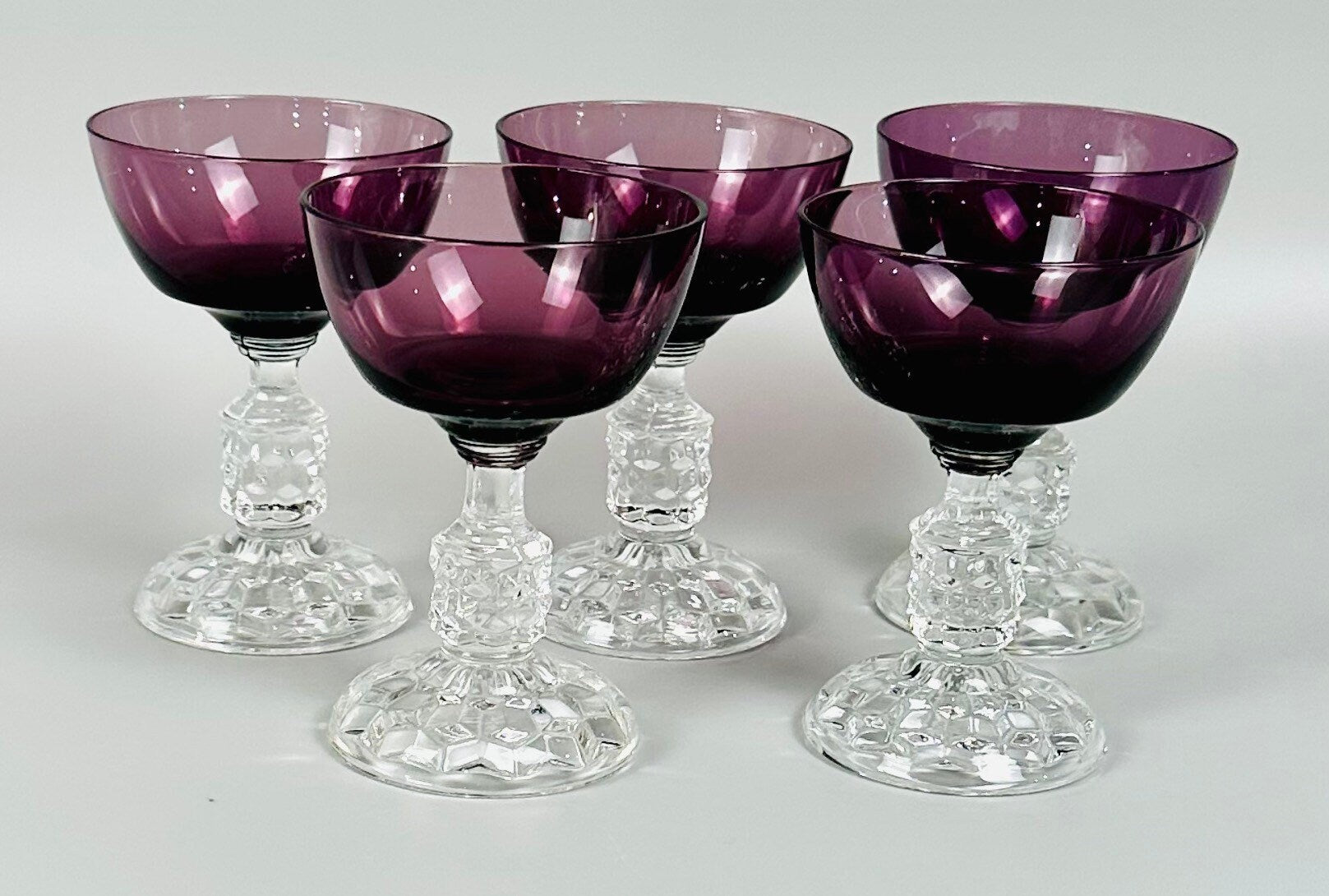 5 Fostoria American Lady Amethyst Liquor/Cocktail Glasses