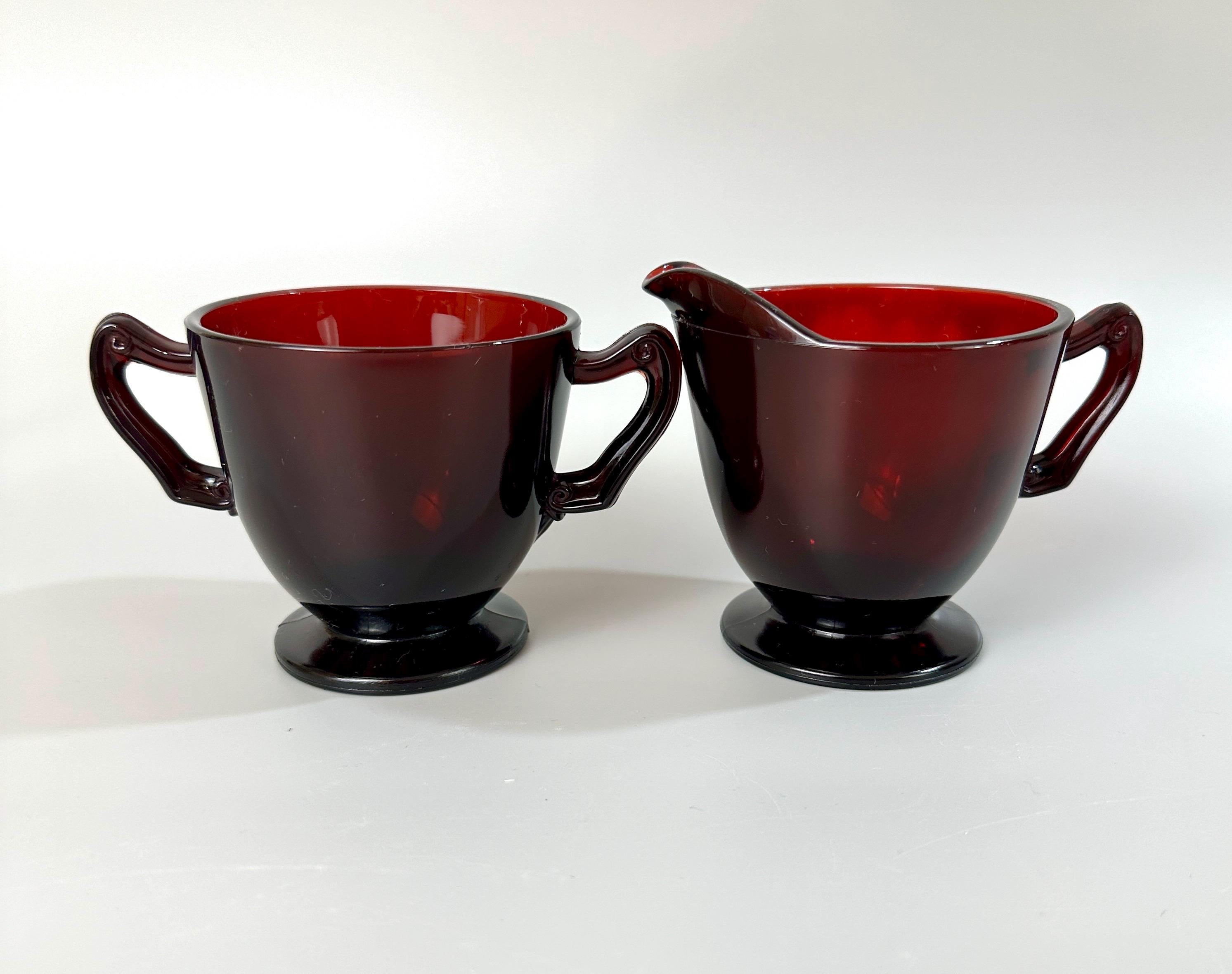 Royal Ruby Glass Creamer and Sugar Bowl by Anchor Hocking
