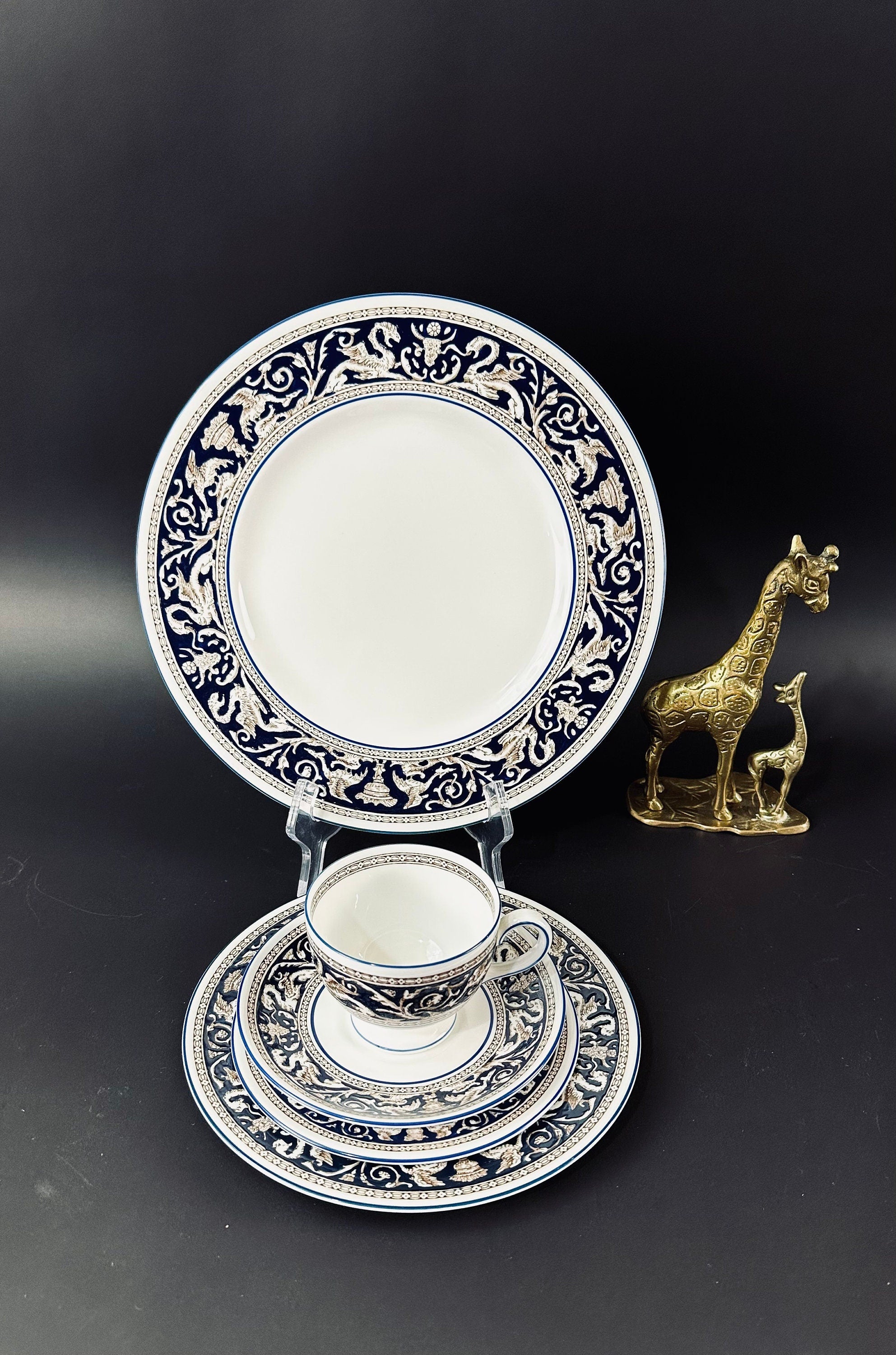 Five Piece Place Settings of Wedgwood Florentine Dark Blue