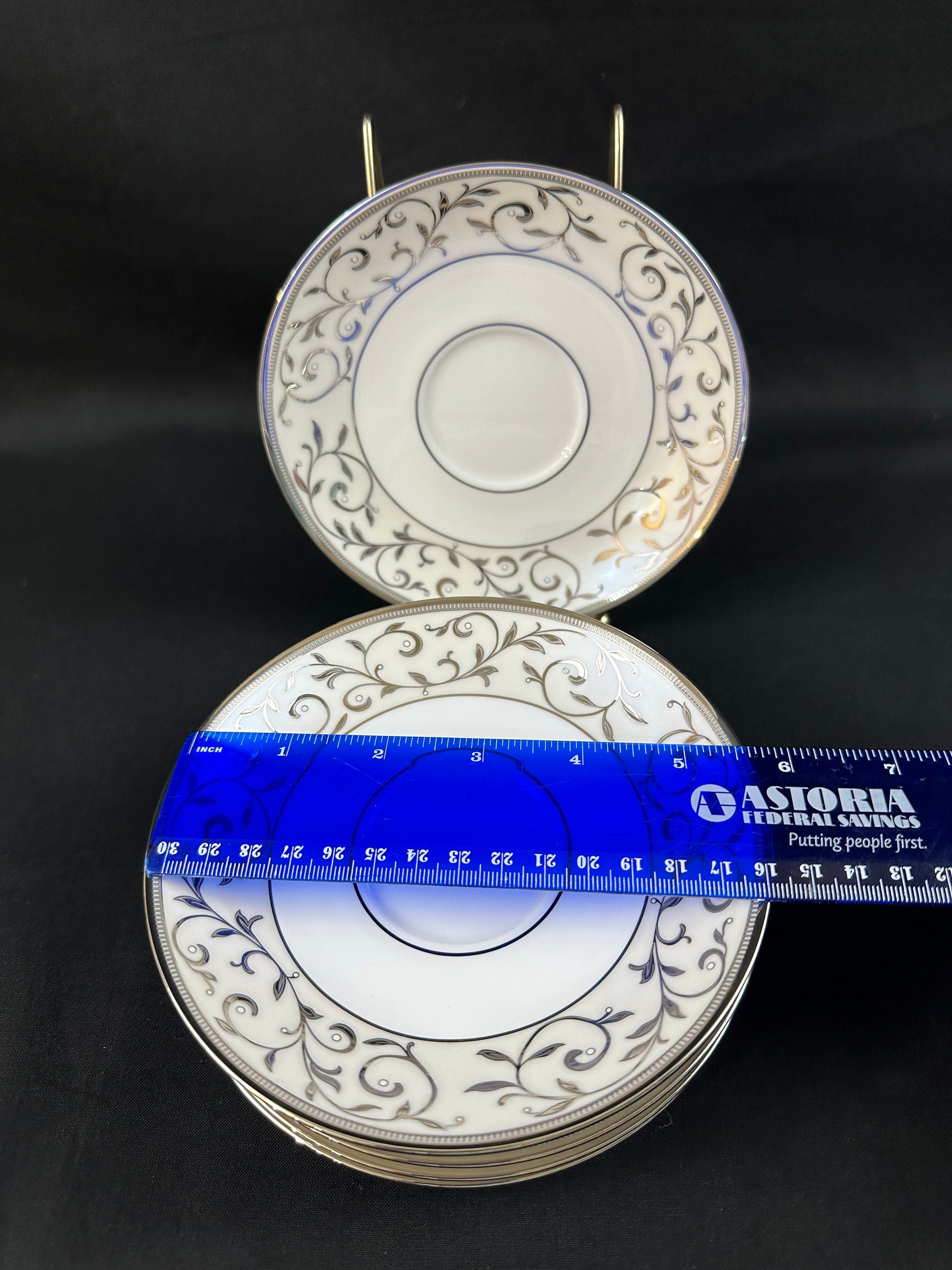 6 Lenox Opal Innocence Silver Saucers