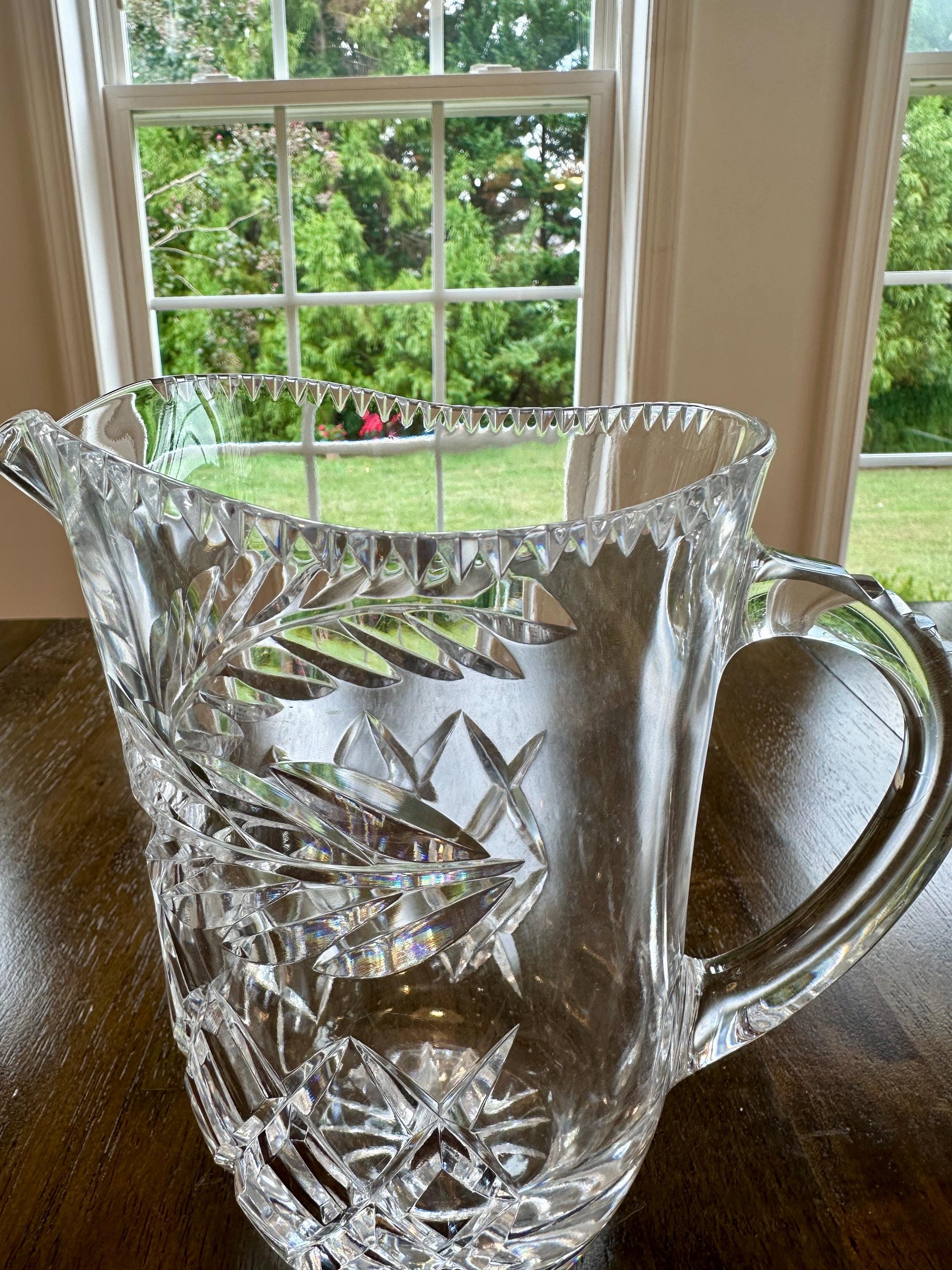 Cut Crystal Pitcher with Laurel Leaf Pattern