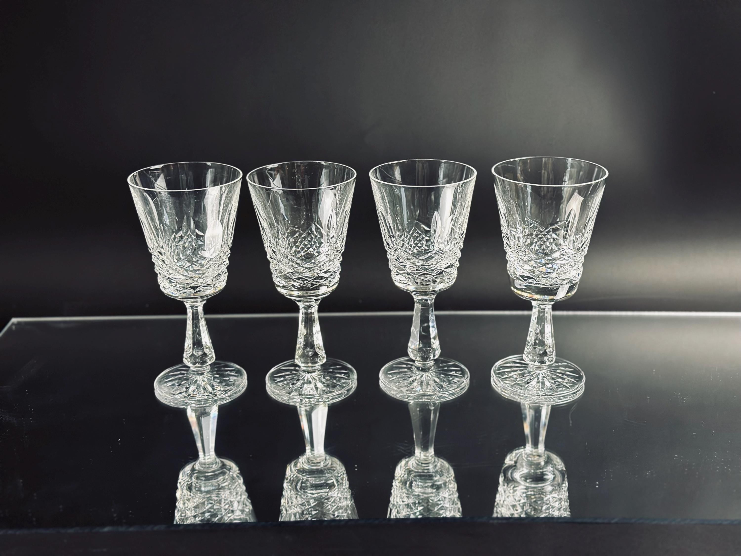 Set of Four Waterford Crystal Kenmare Claret Wine Glasses