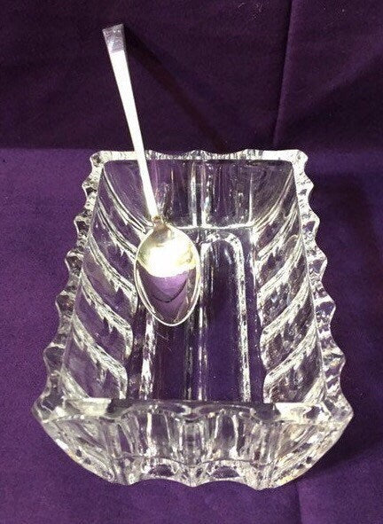 Antique Crystal Master Salt Cellar and Silver Spoon