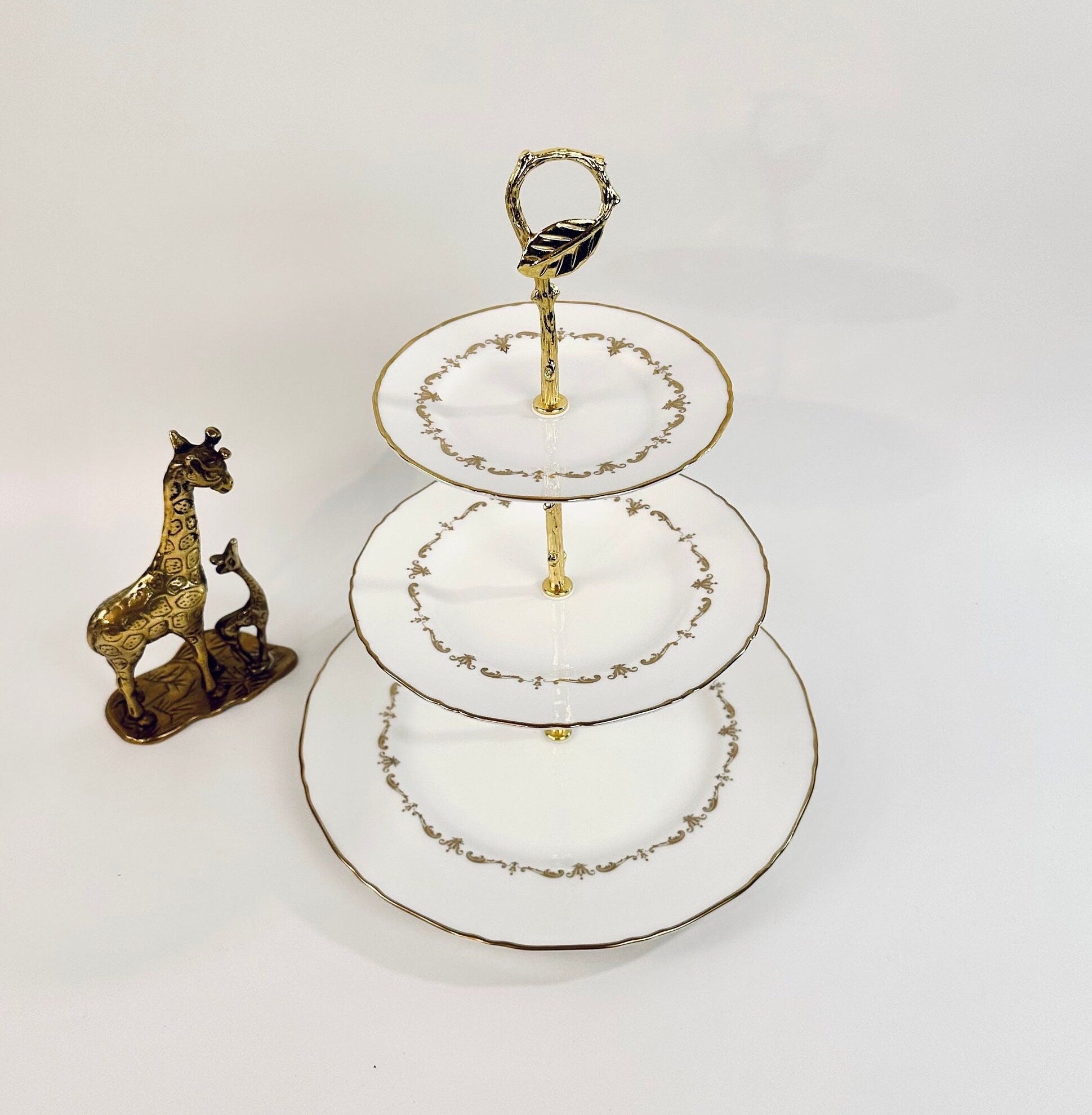 Royal Worcester Gold Chantilly  3 Tiered Server / Tidbit Tray