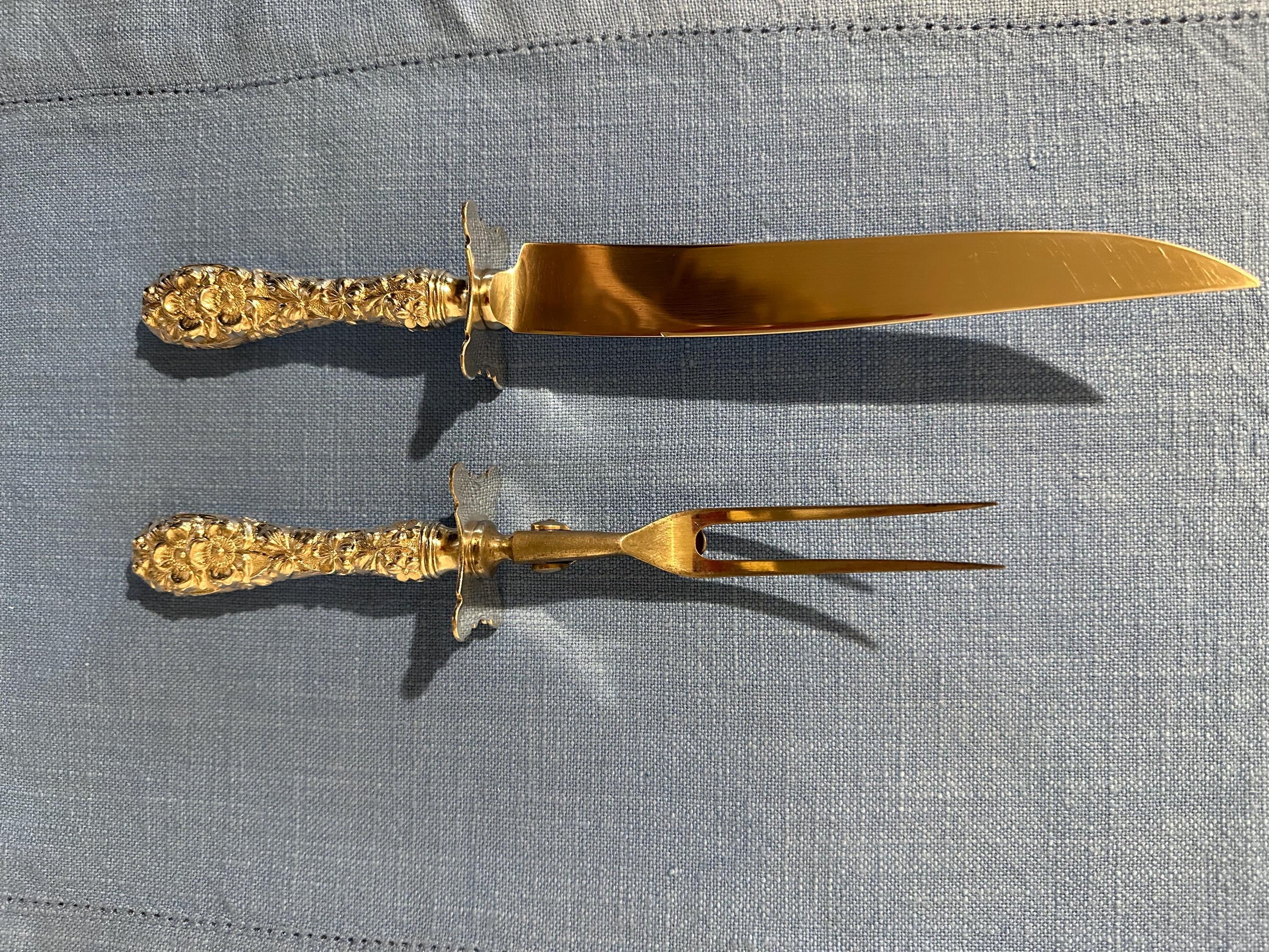 Antique Stieff Sterling Forget Me Not carving set