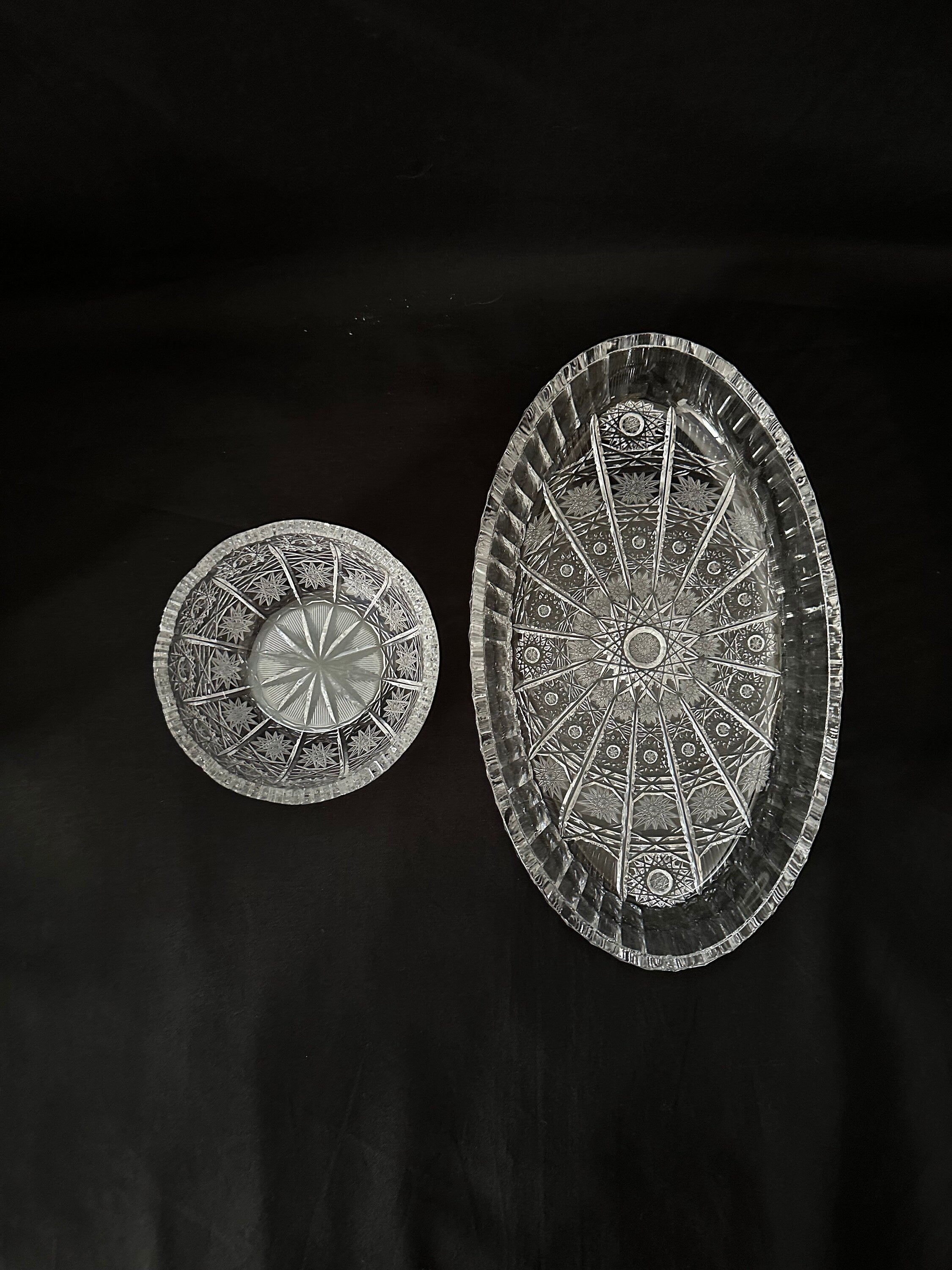Bohemia Crystal Queens Lace Tray and Bowl