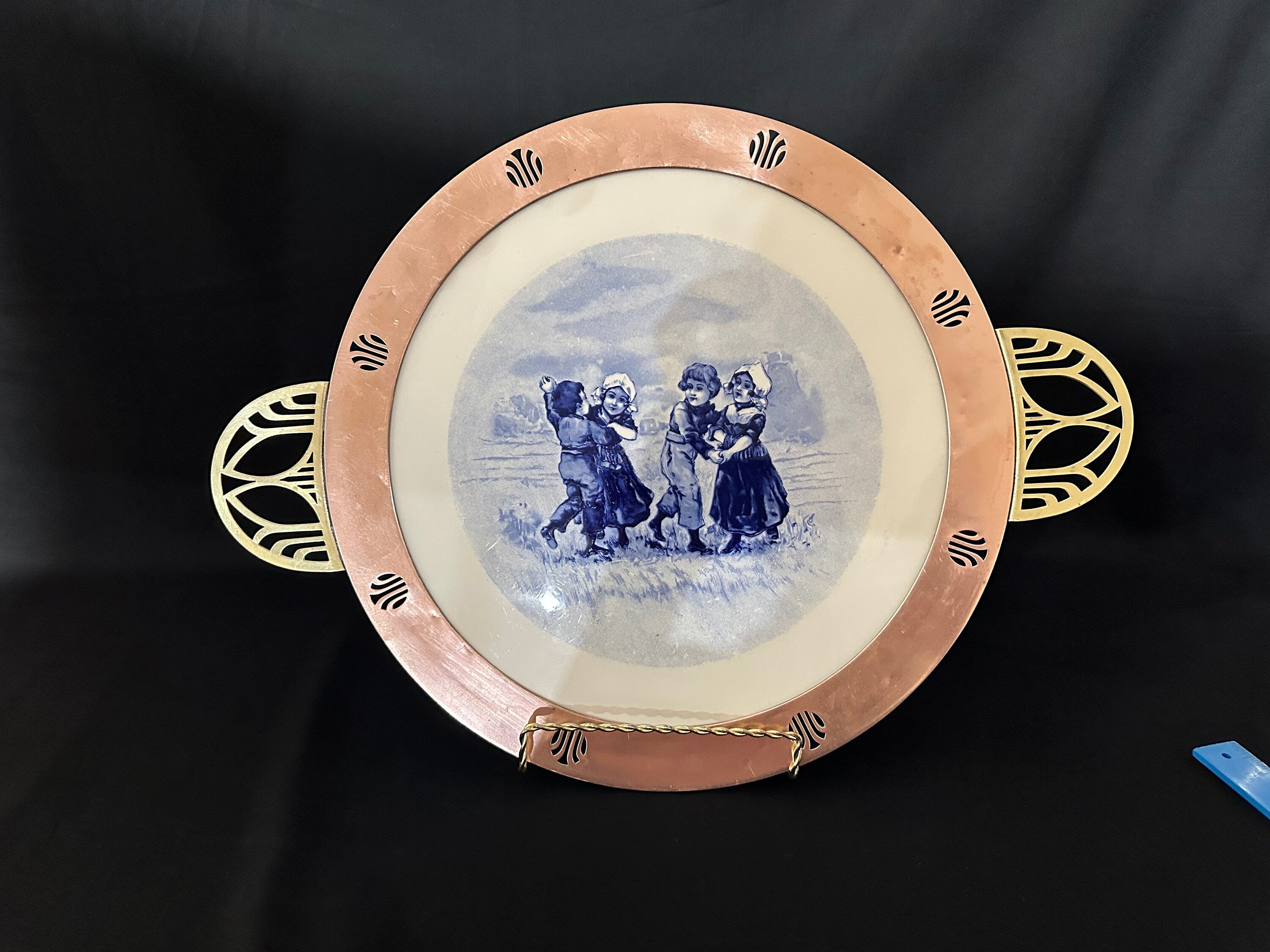 Large Serving Tray with Copper and Brass