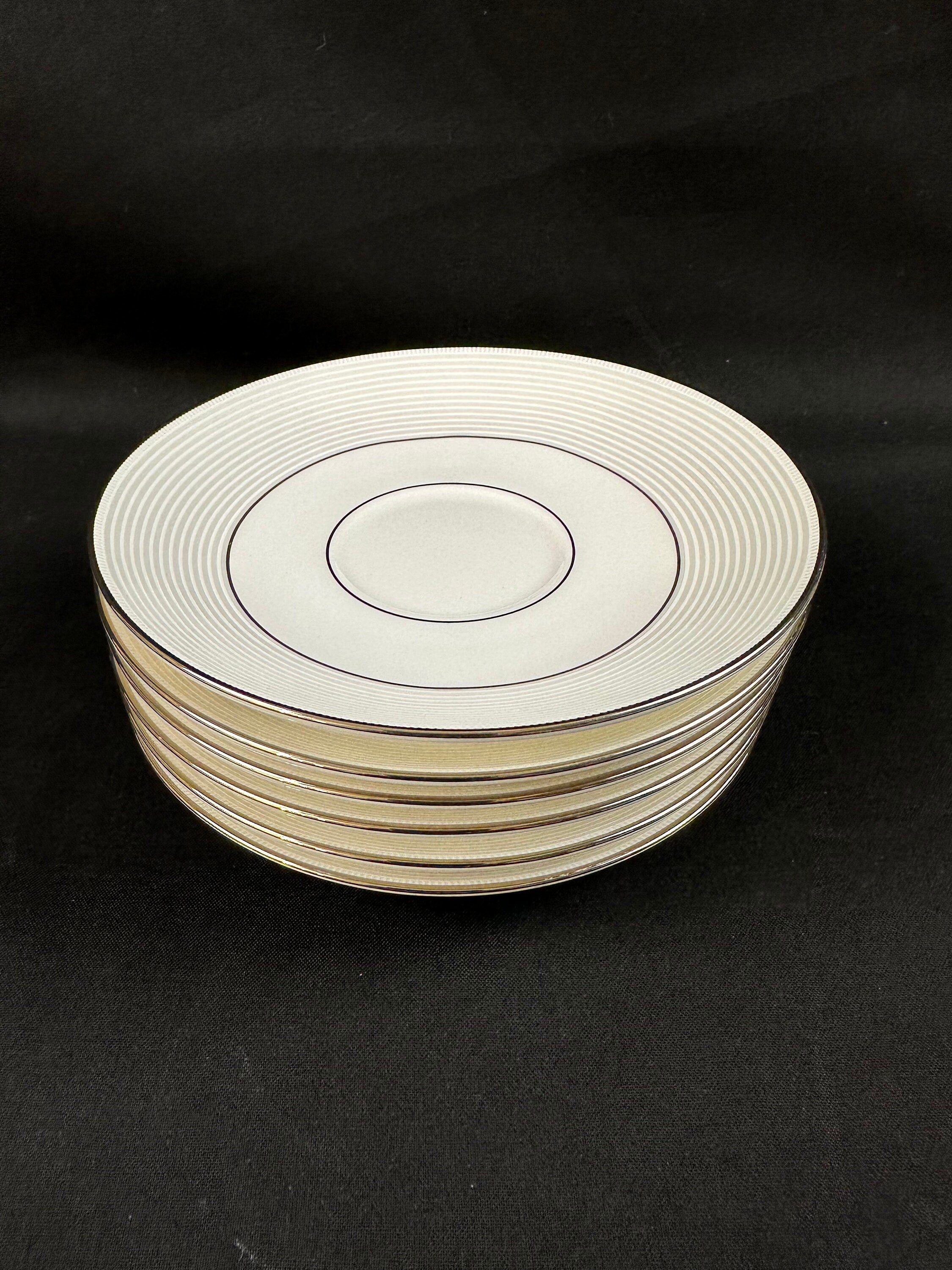 6 Lenox Opal Innocence Stripe Saucers