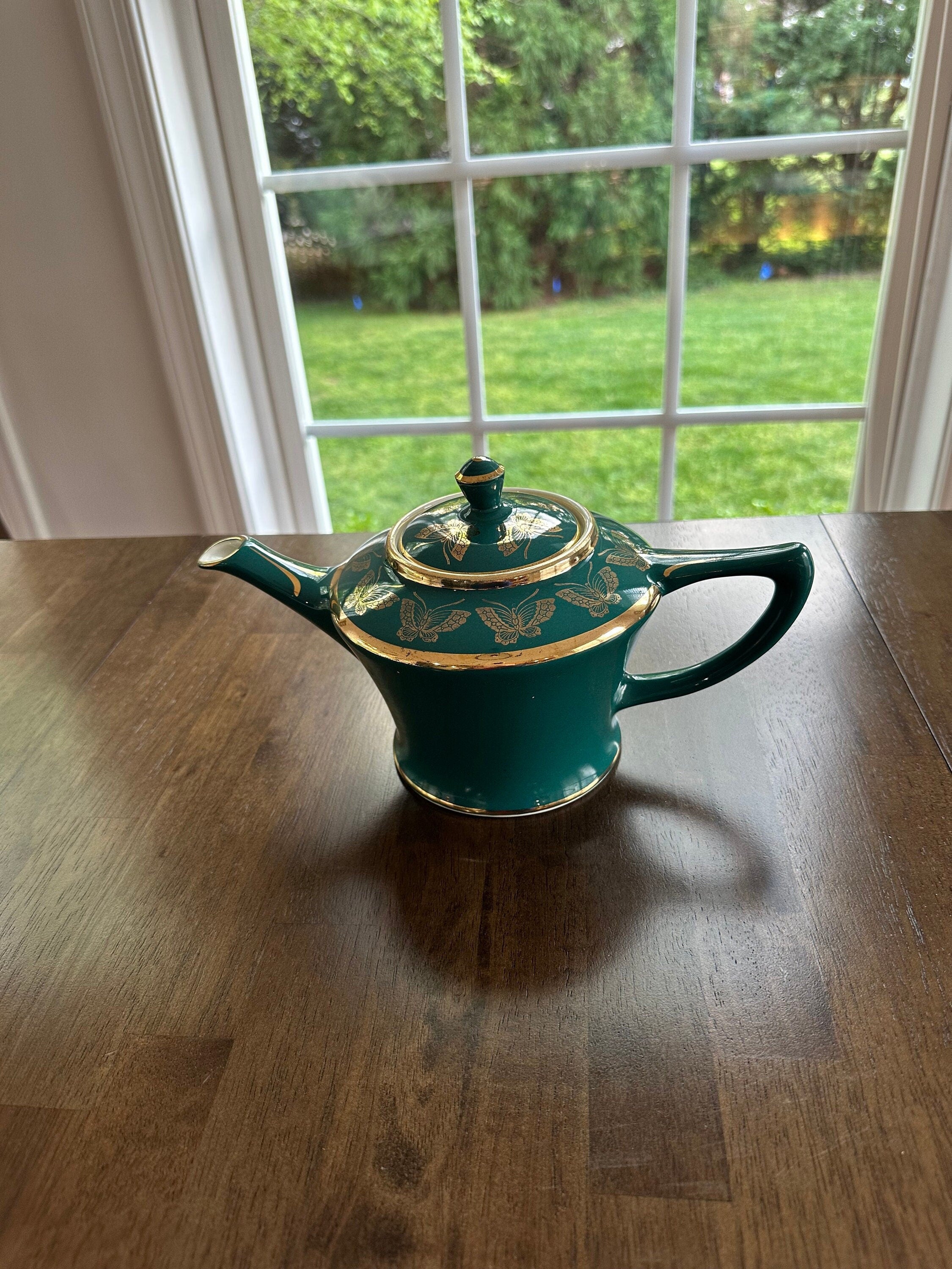 Hall Teal Green Butterfly Teapot