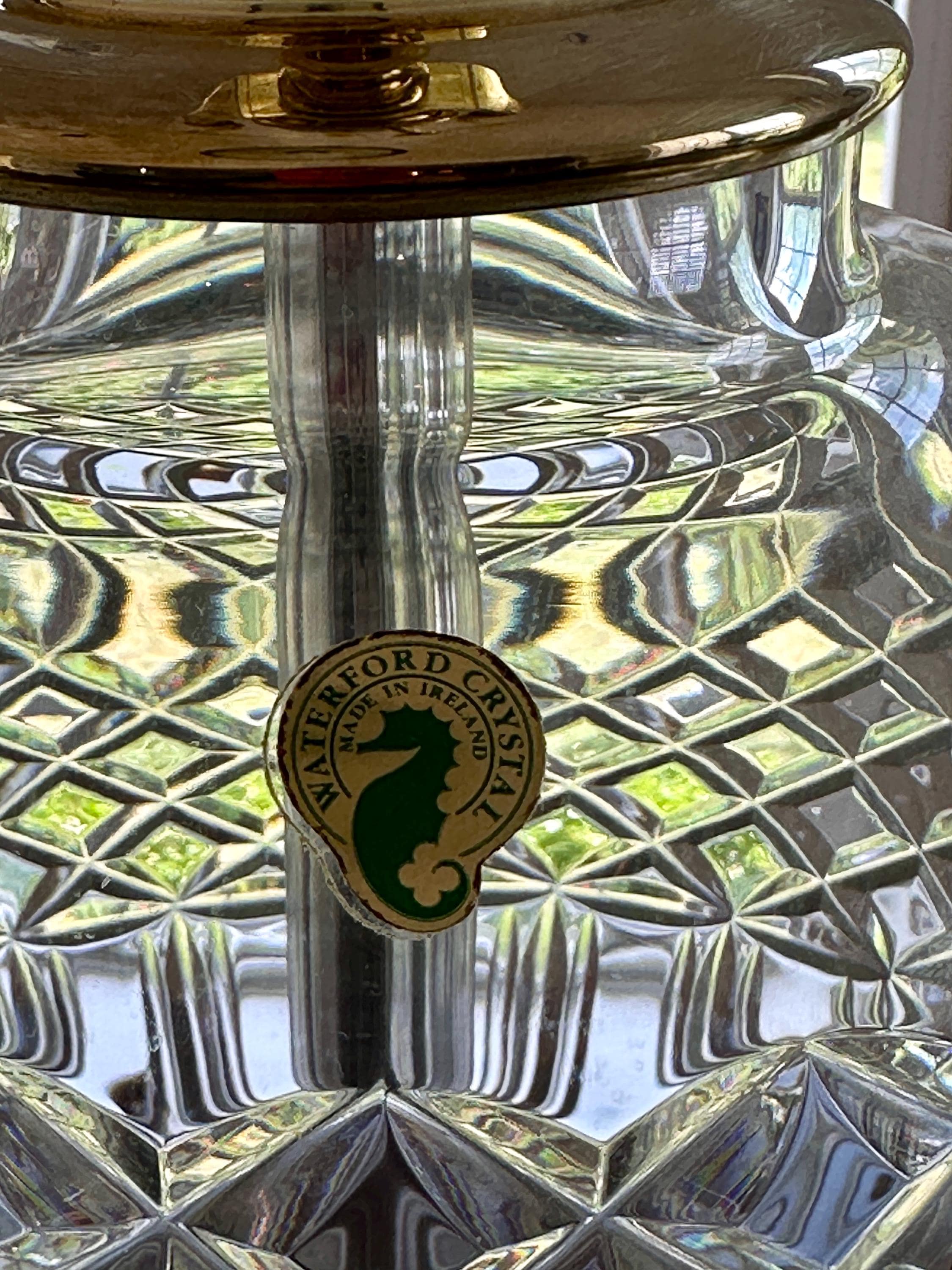 Pair of Waterford Belline Crystal and Brass Tall Lamps 30”