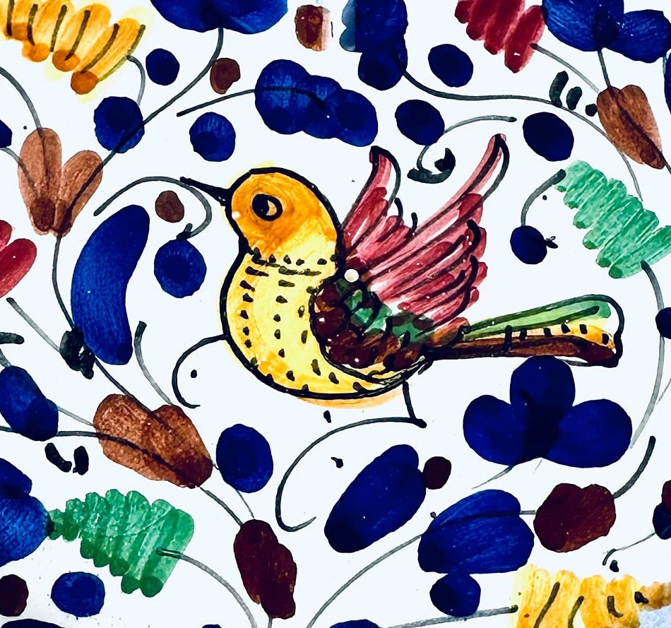 A Pair of Hand Painted Italian Serving Pieces Featuring Birds