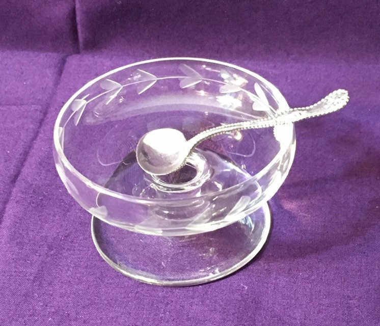 Crystal Salt Cellar with Silver Spoon