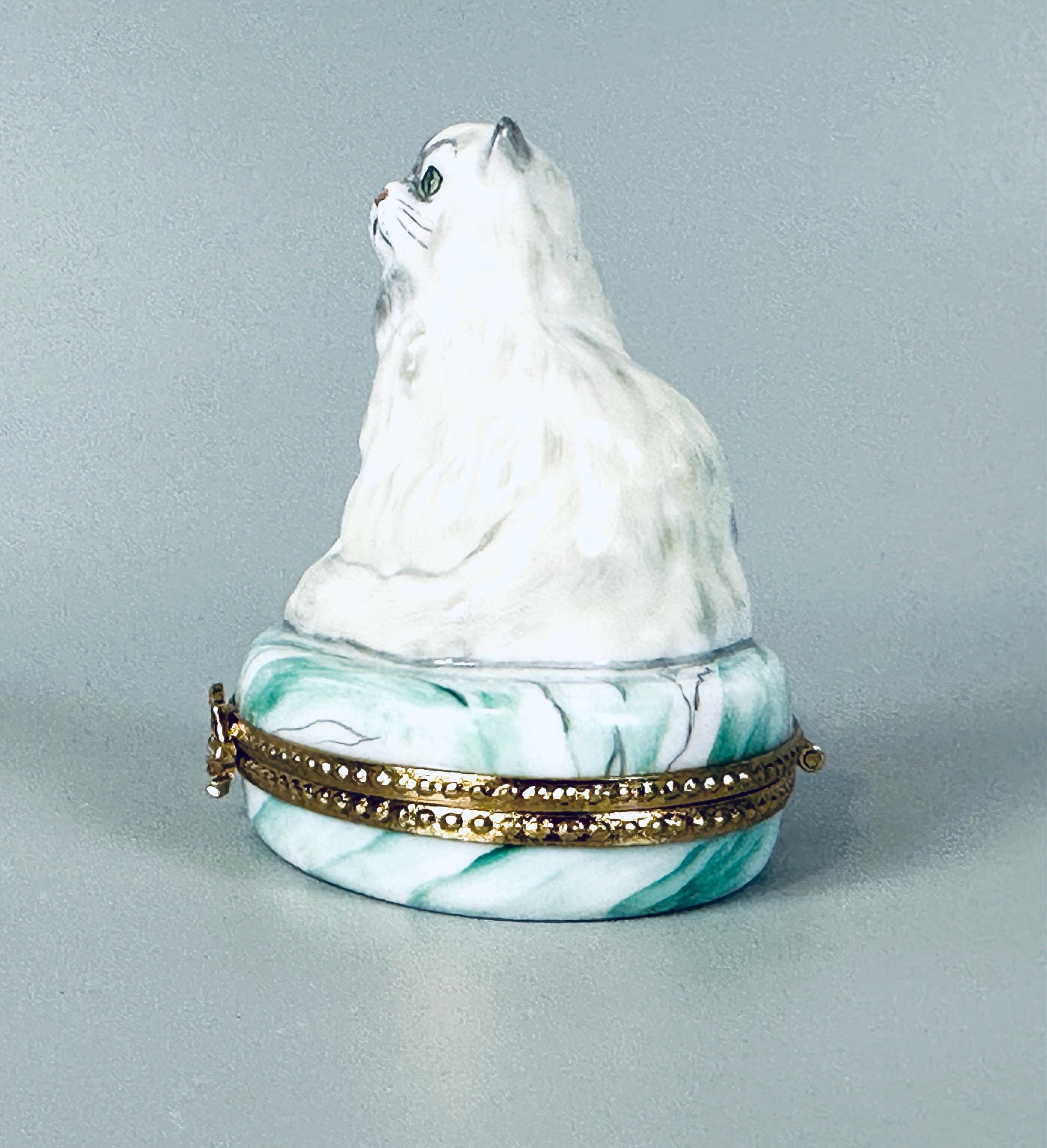 Limoges Trinket Box with Persian Cat