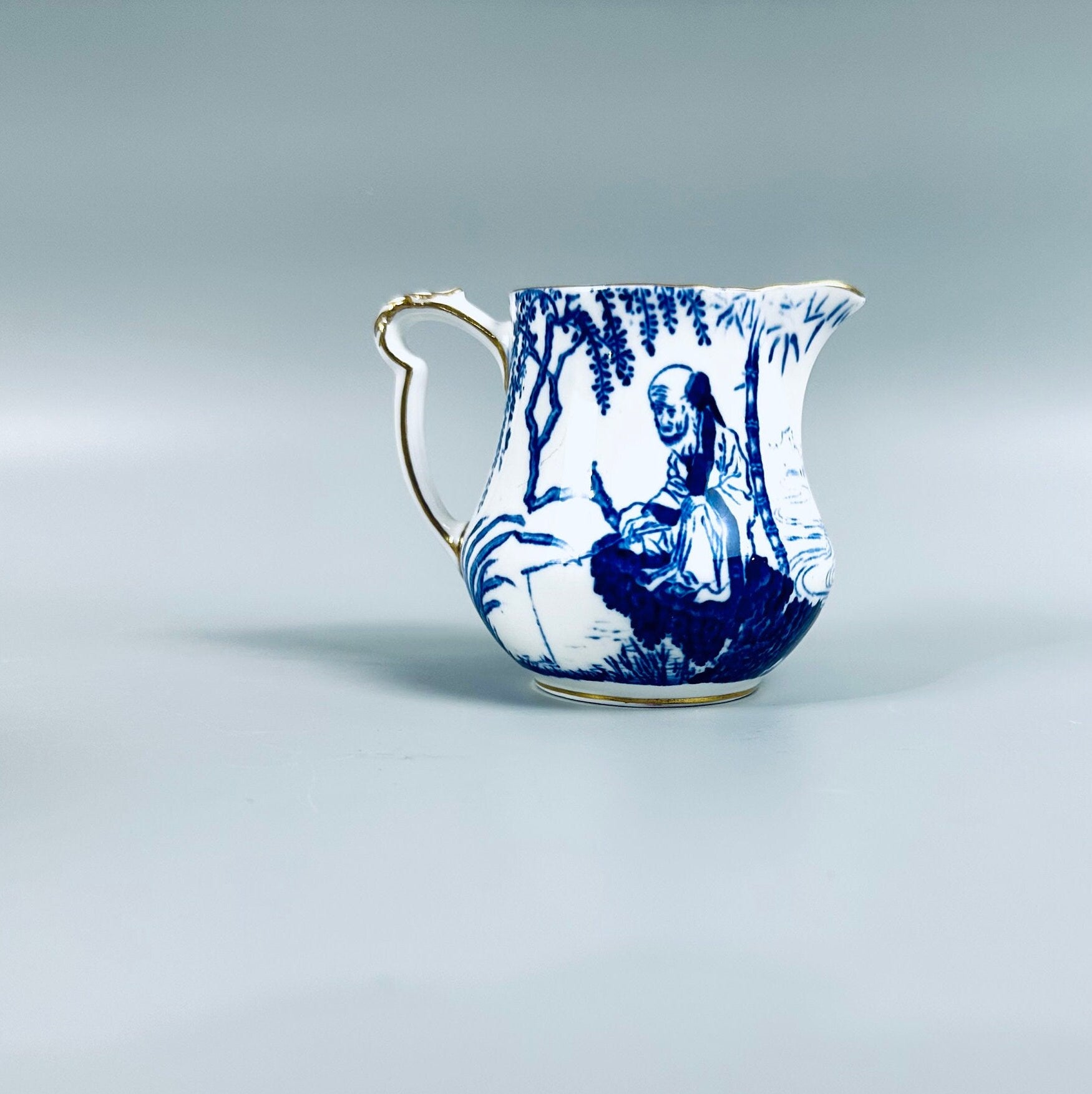Blue Mikado By Royal Crown Derby Creamer, Sugar Bowl and Teaspoon Rest