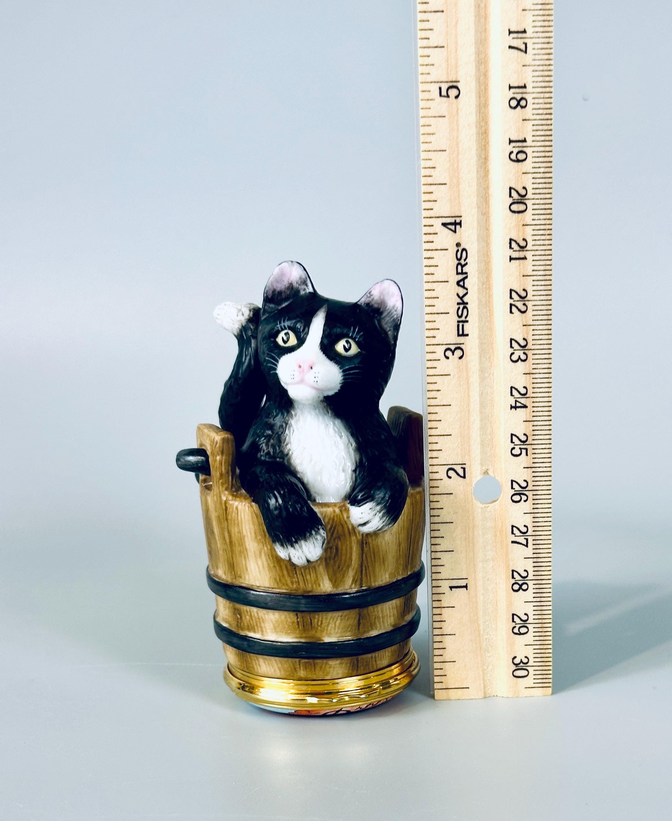 Limoges Trinket Box Black Cat in Bucket