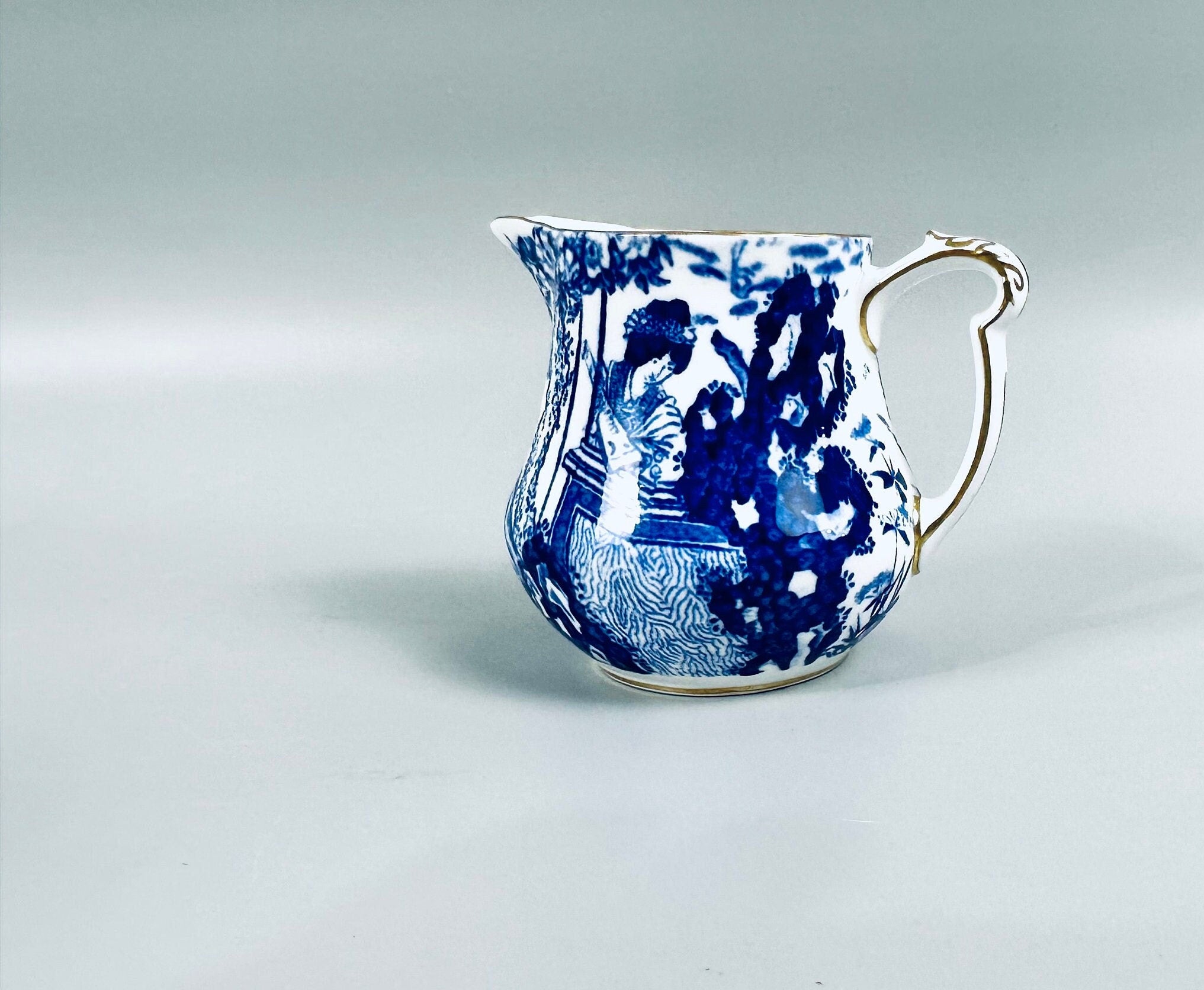 Blue Mikado By Royal Crown Derby Creamer, Sugar Bowl and Teaspoon Rest