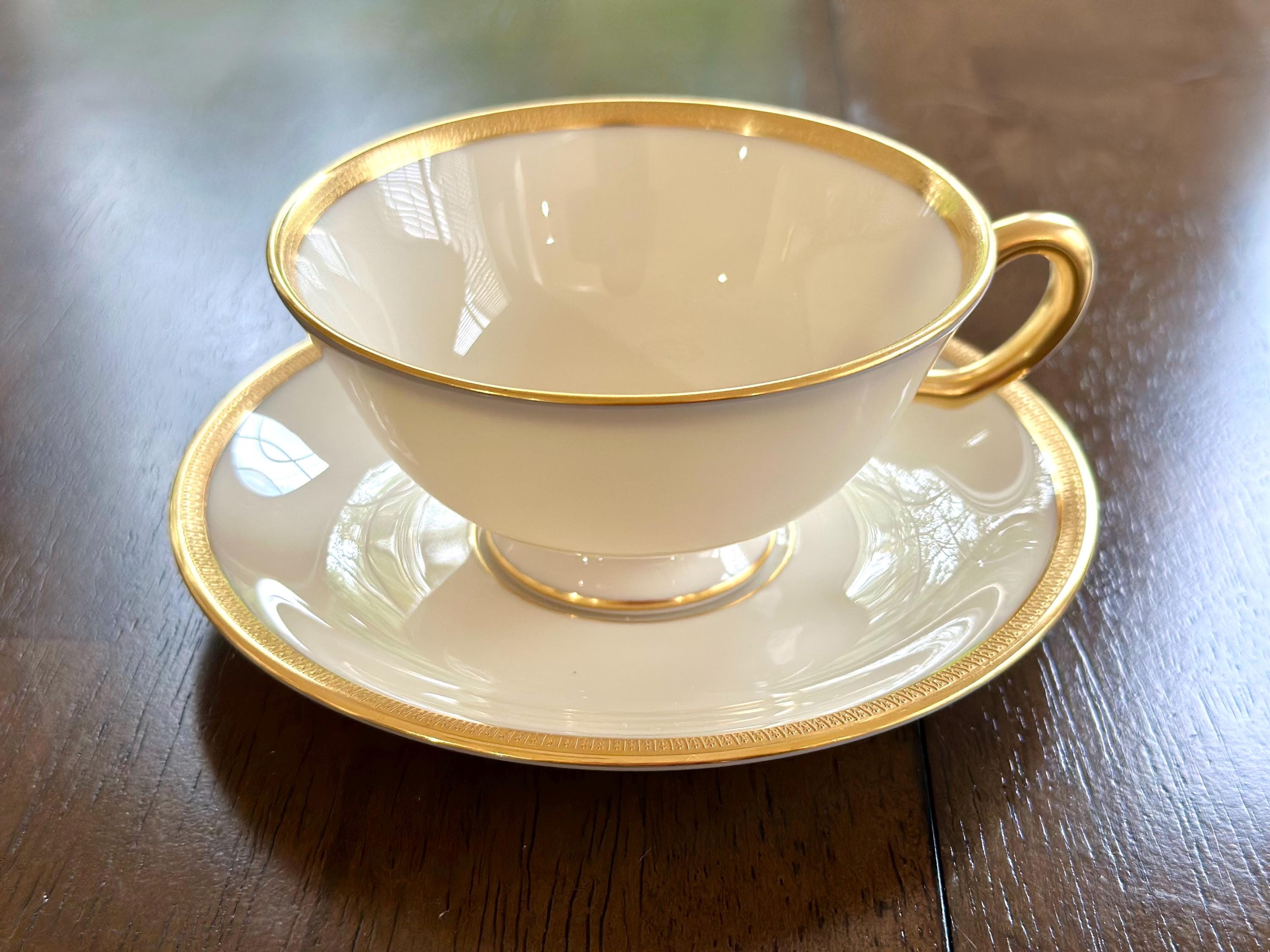 6 Lenox Tuxedo Teacups and Saucers