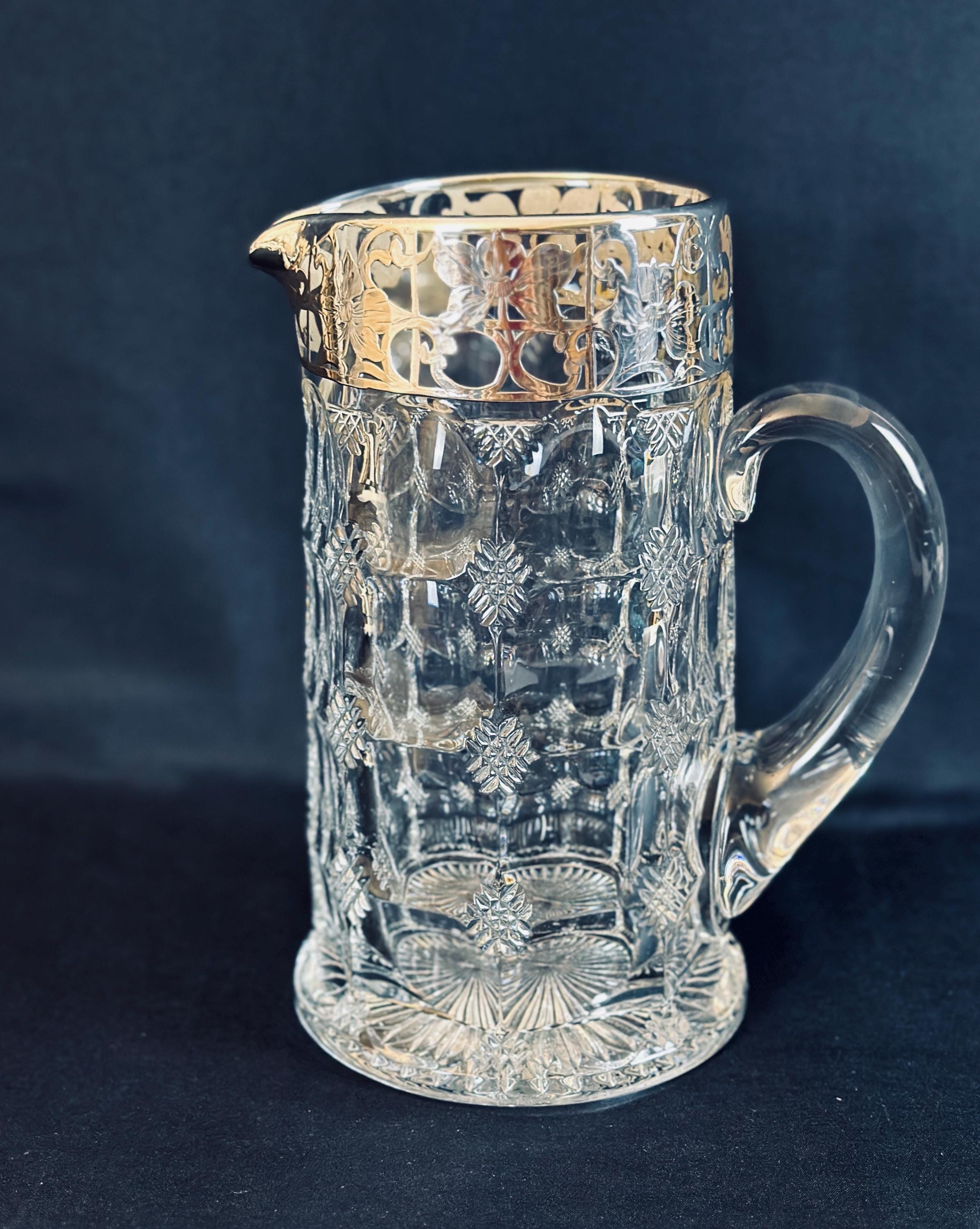 Antique Heisey Pitcher with Sterling Overlay circa 1910