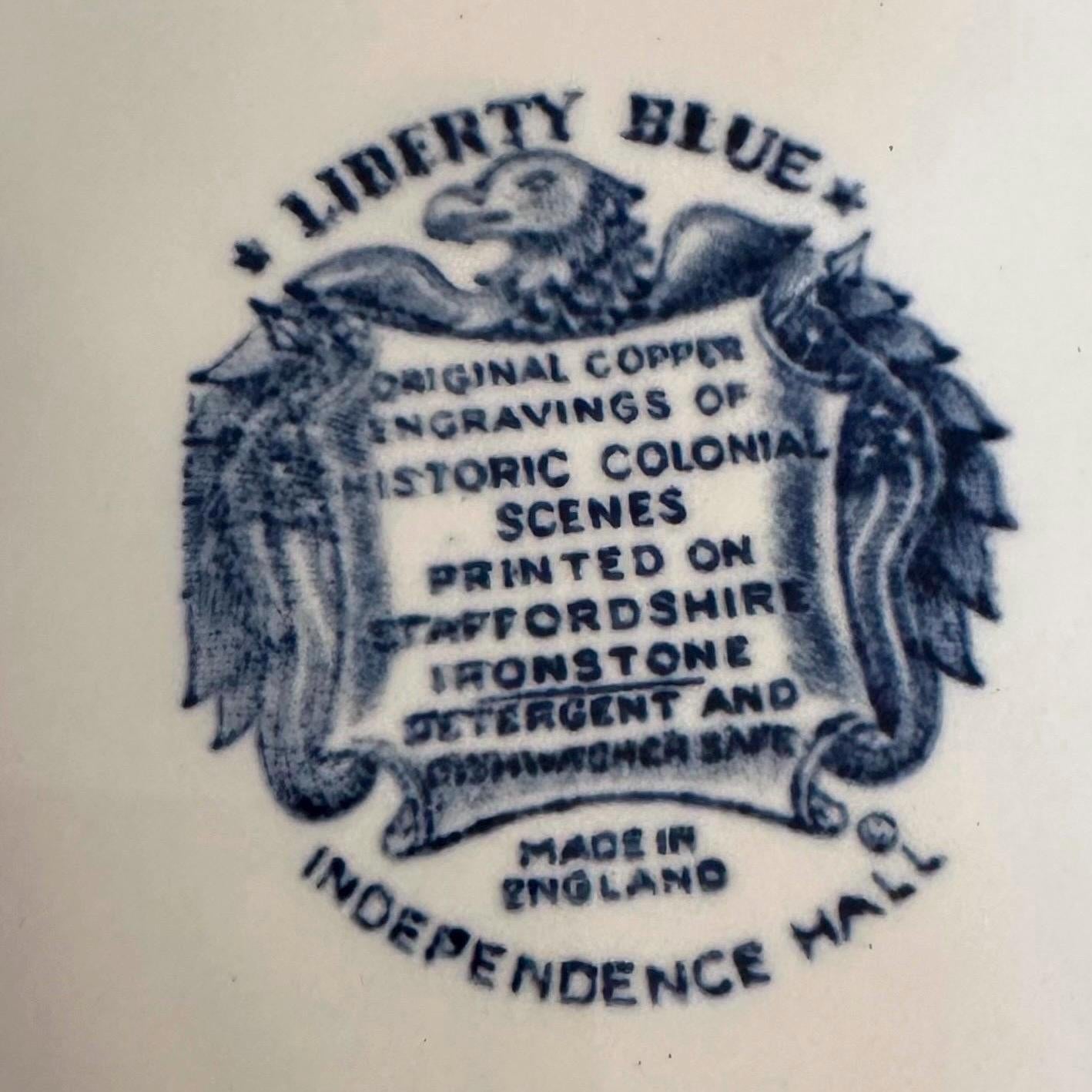 Four Liberty Blue Ironstone Dinner Plates