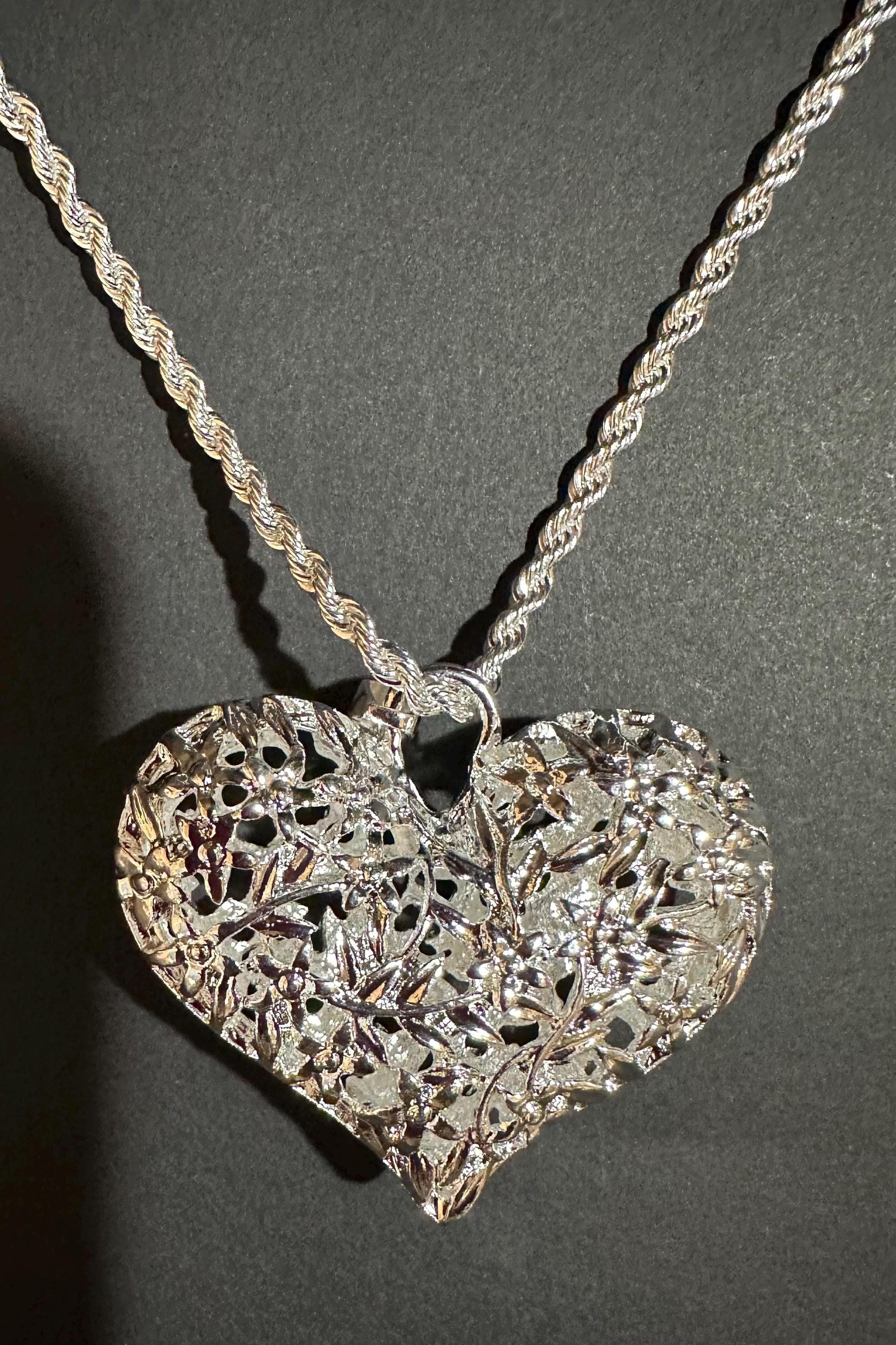 Large Sterling Silver Heart Pendant and 24” Chain