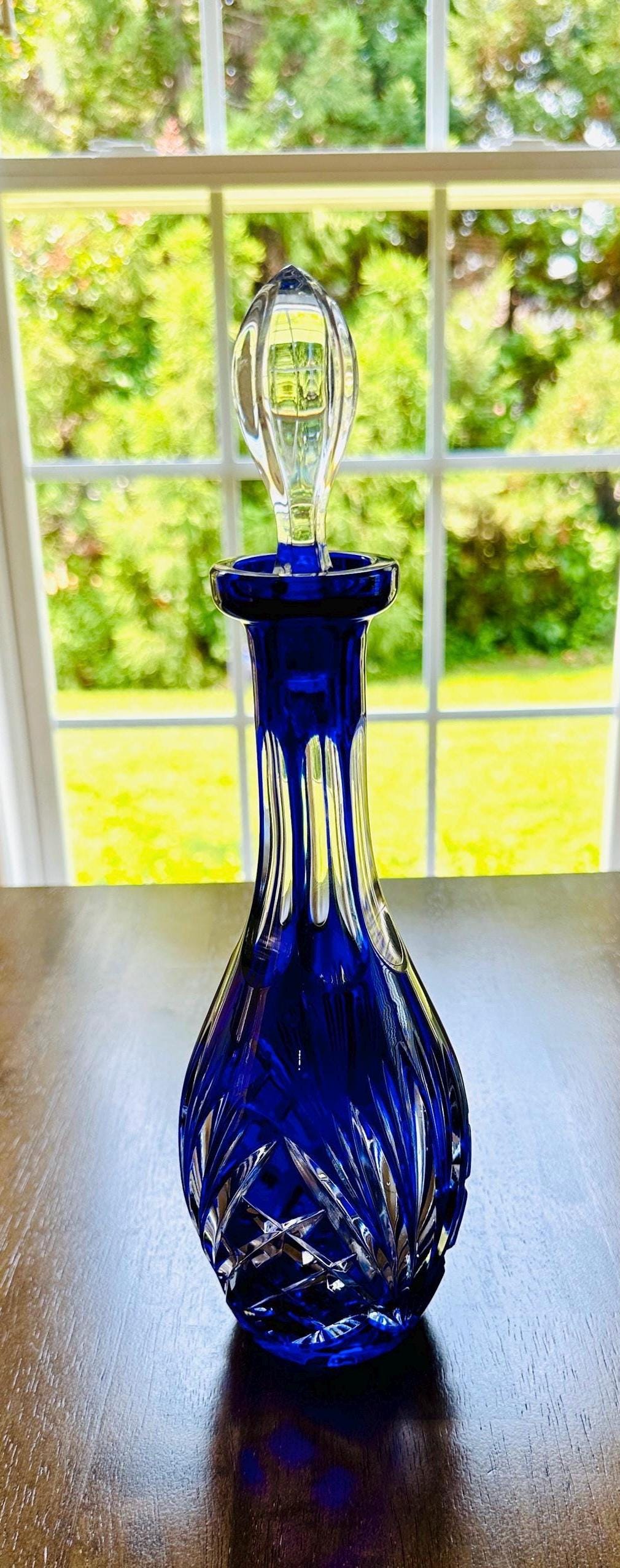 Gorham Cherrywood Cobalt Crystal Decanter 15”