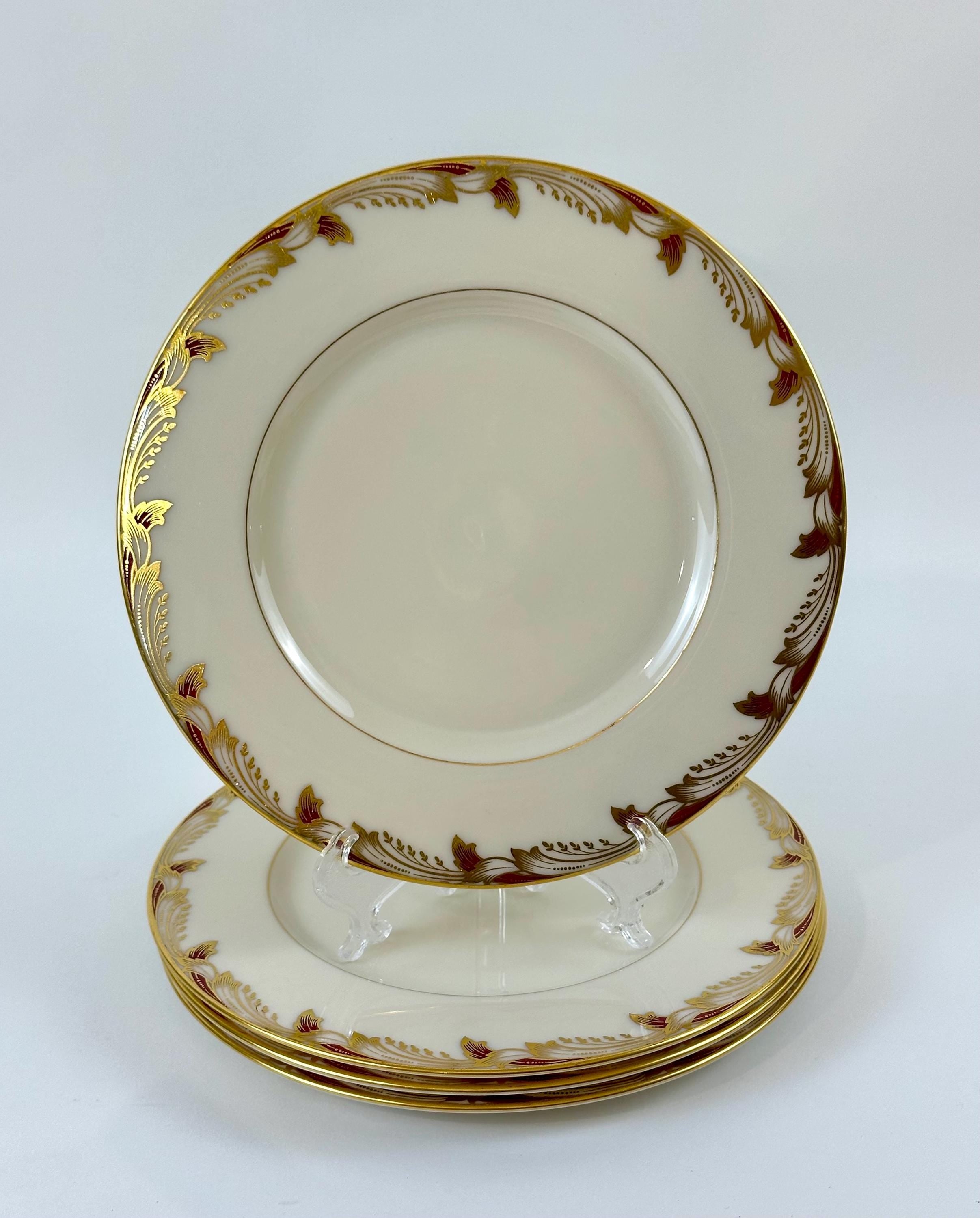 6 Lenox Essex Maroon Salad Plates