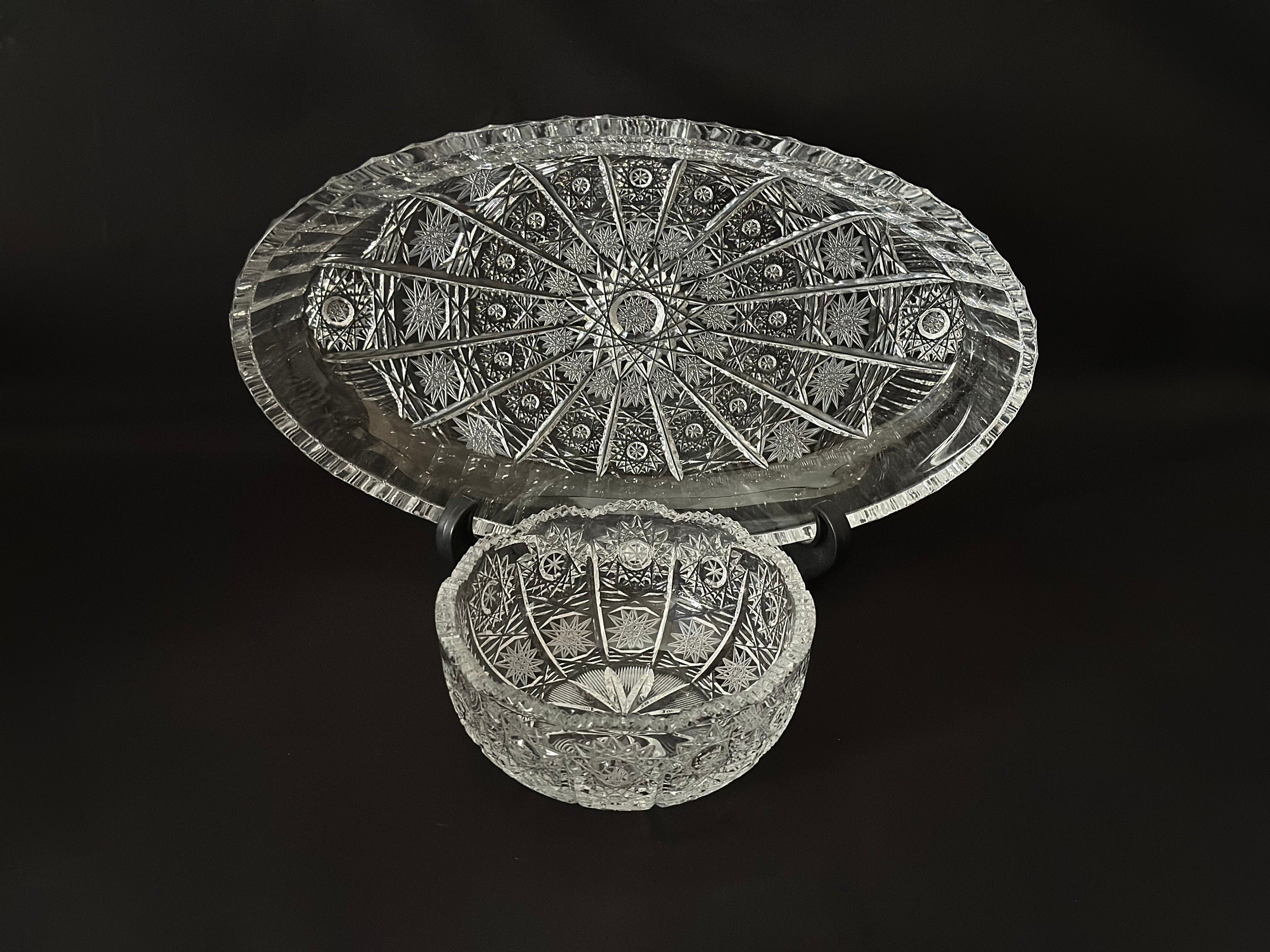 Bohemia Crystal Queens Lace Tray and Bowl