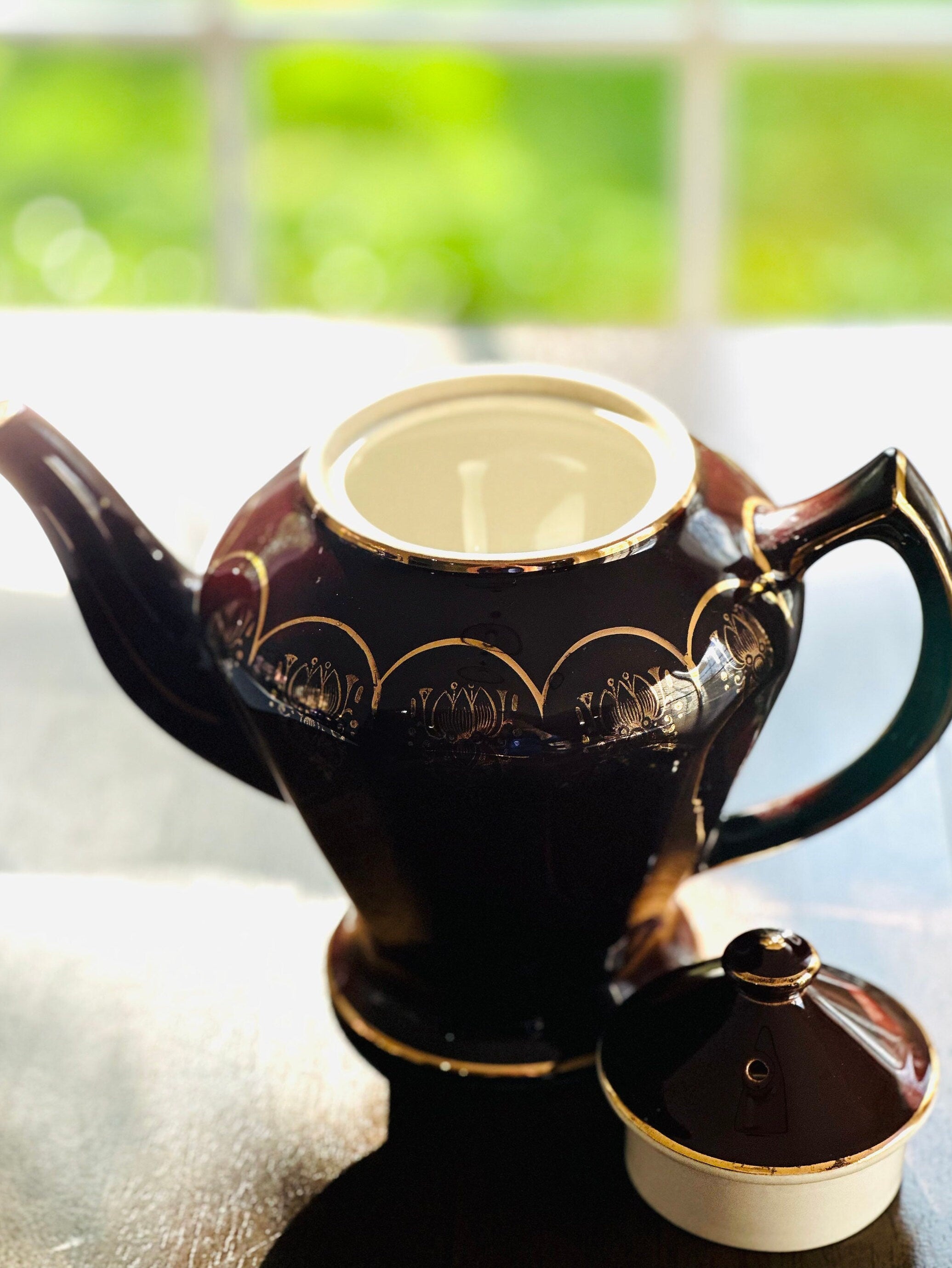 Hall Teapot Chocolate Brown and Gold Albany