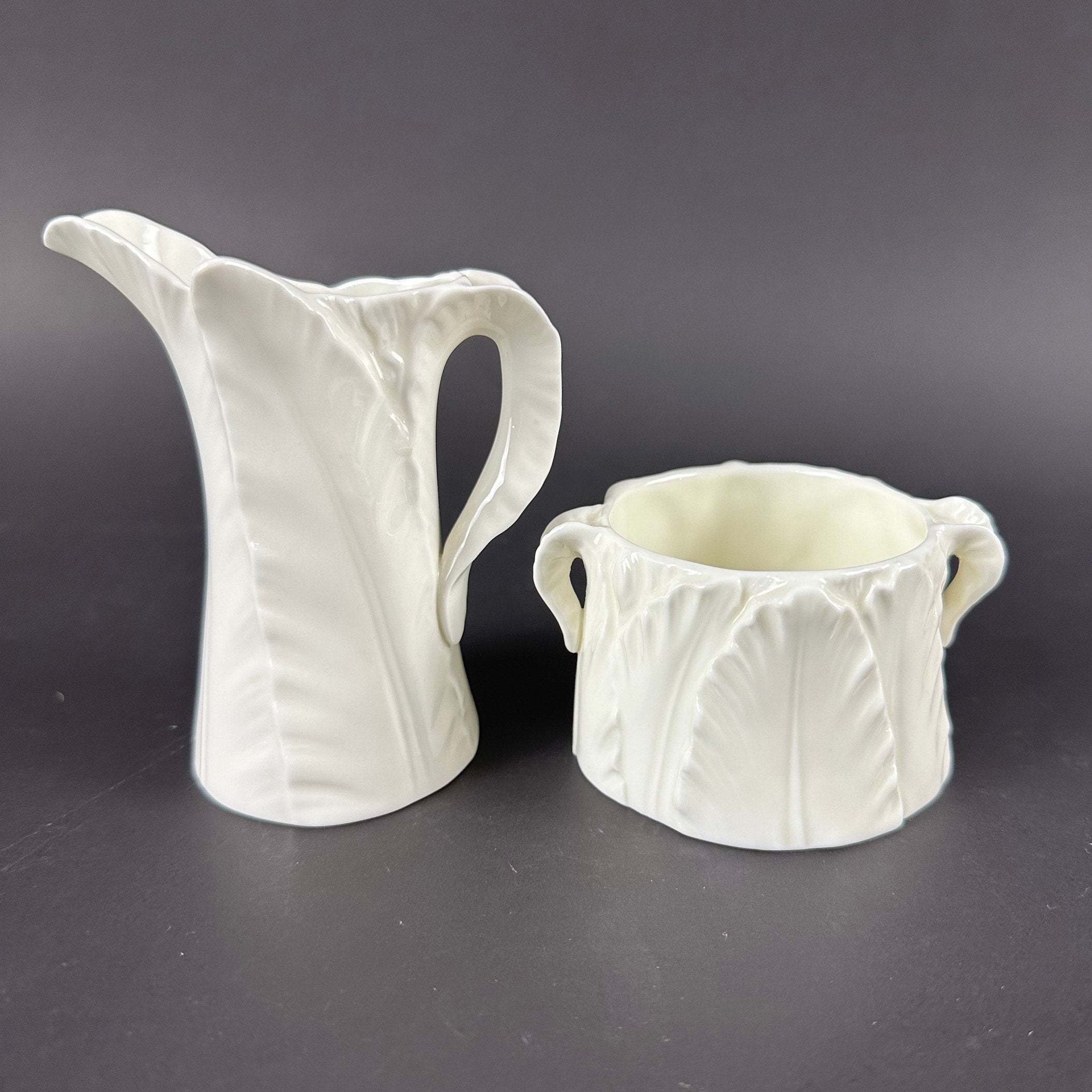 Royal Worcester”Fern White” Open Sugar Bowl and Mini Creamer