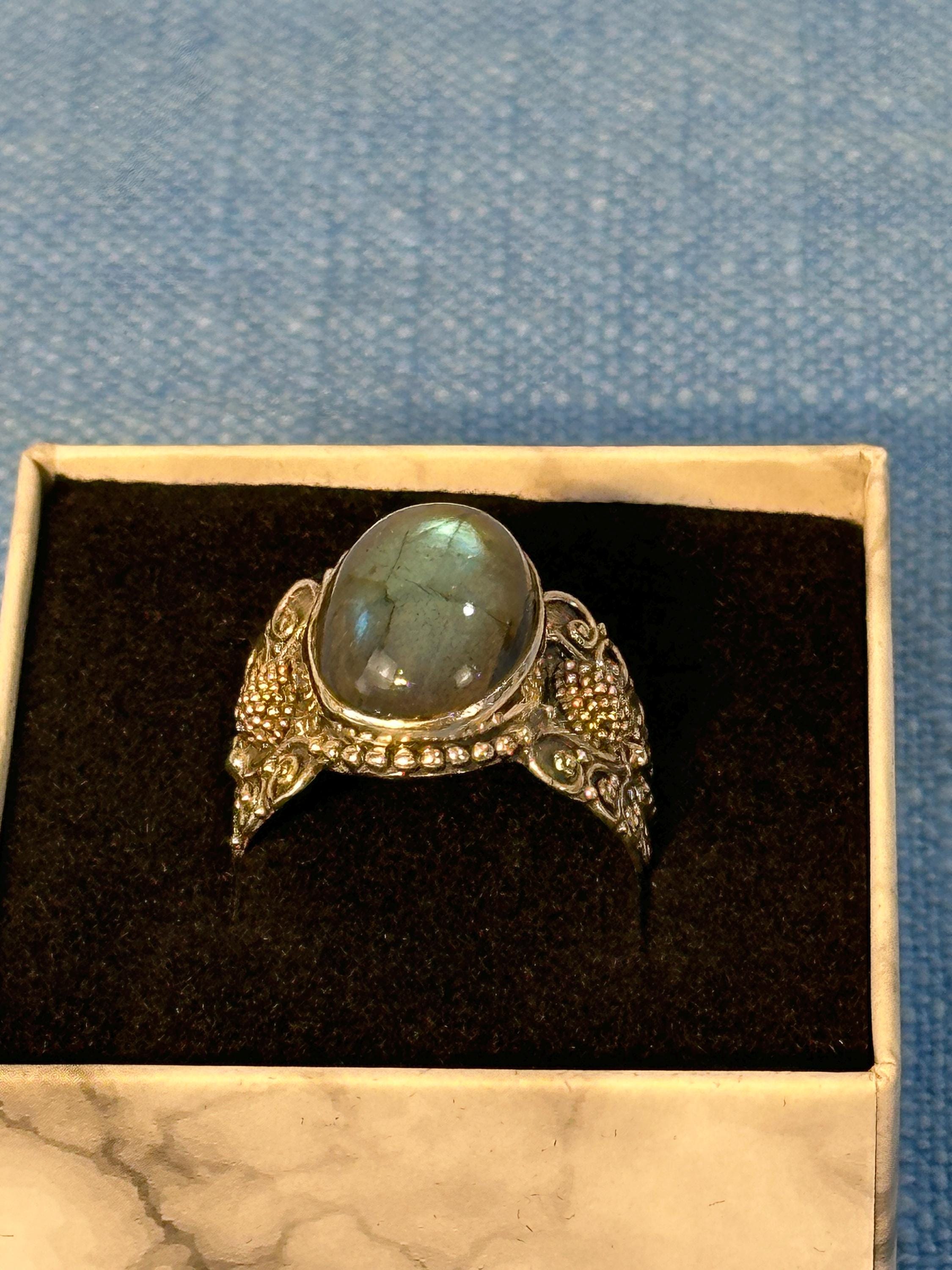 Labradorite Sterling Silver Bezel Rings Butterfly Design size 9