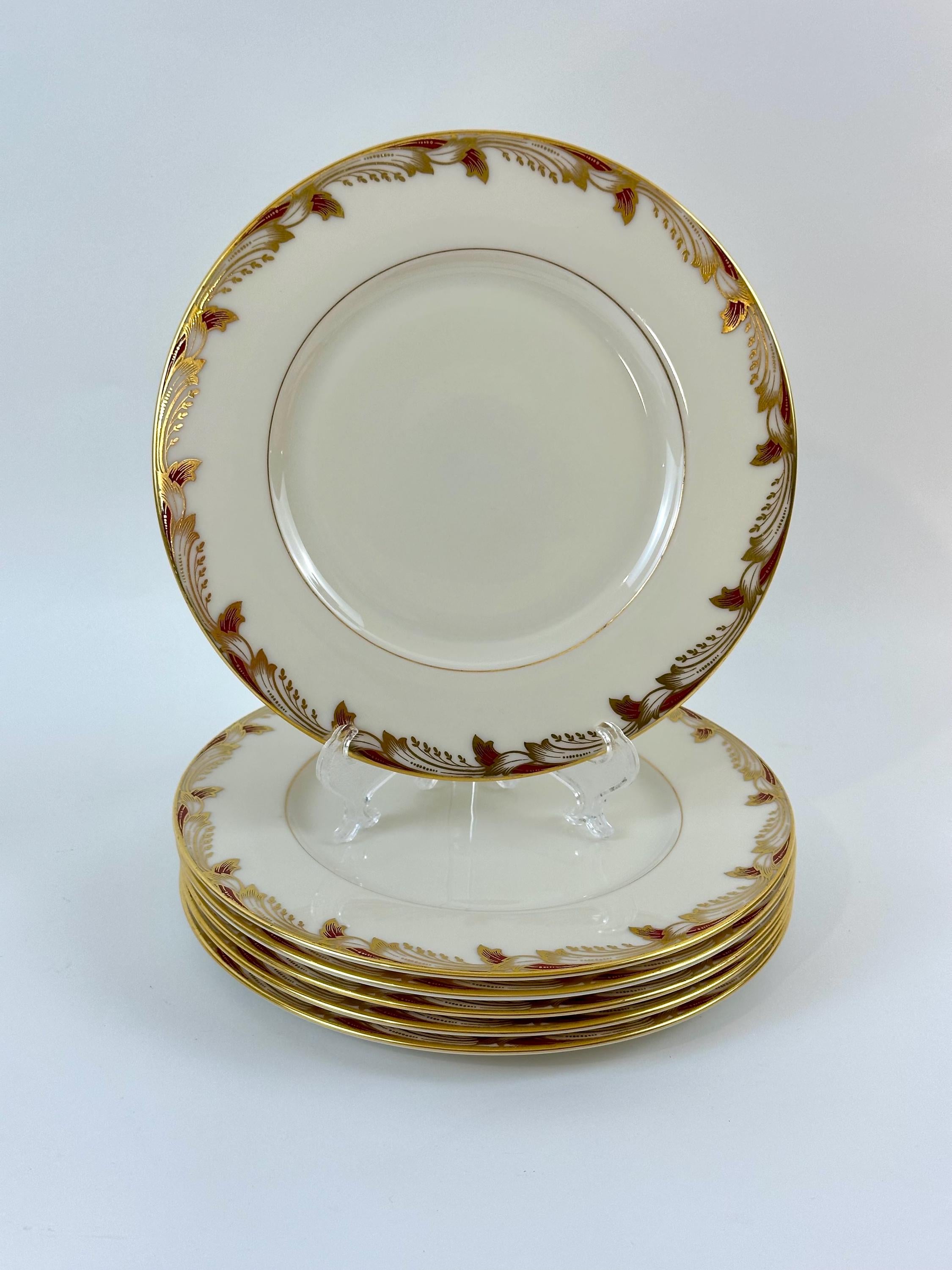 6 Lenox Essex Maroon Salad Plates