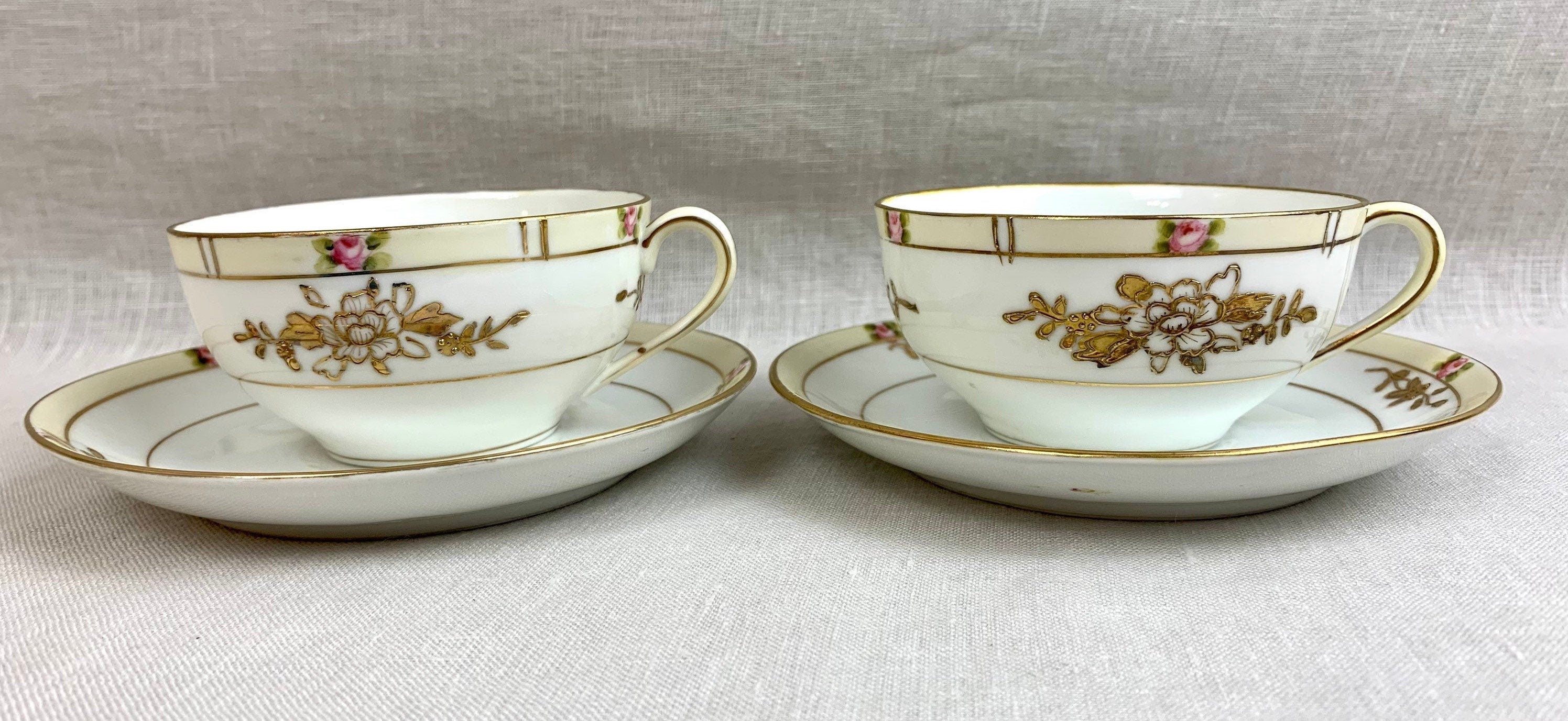 A Pair of Antique Noritake Teacups and Saucers
