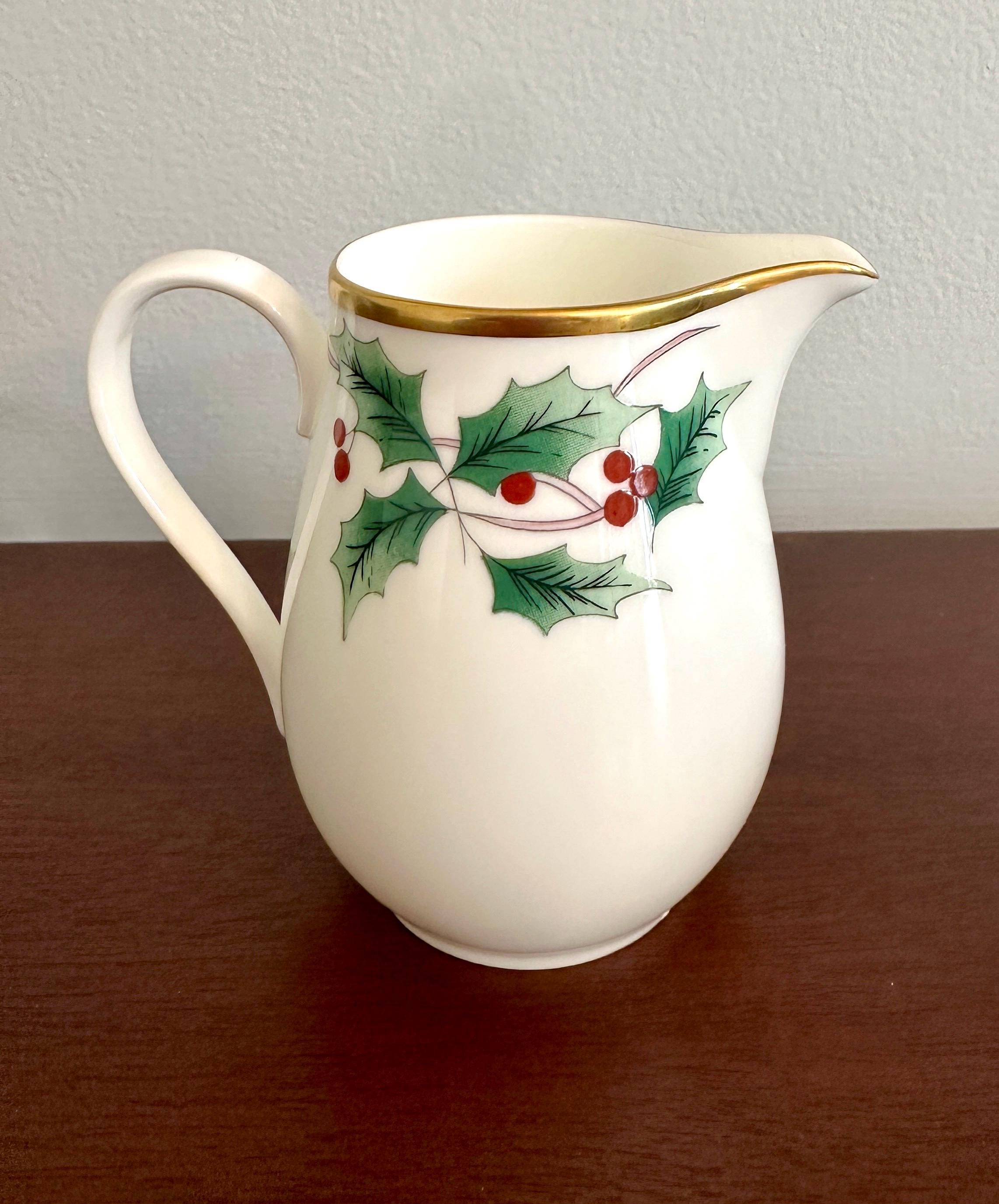 Mikasa Ribbon Holly Creamer and Sugar Bowl