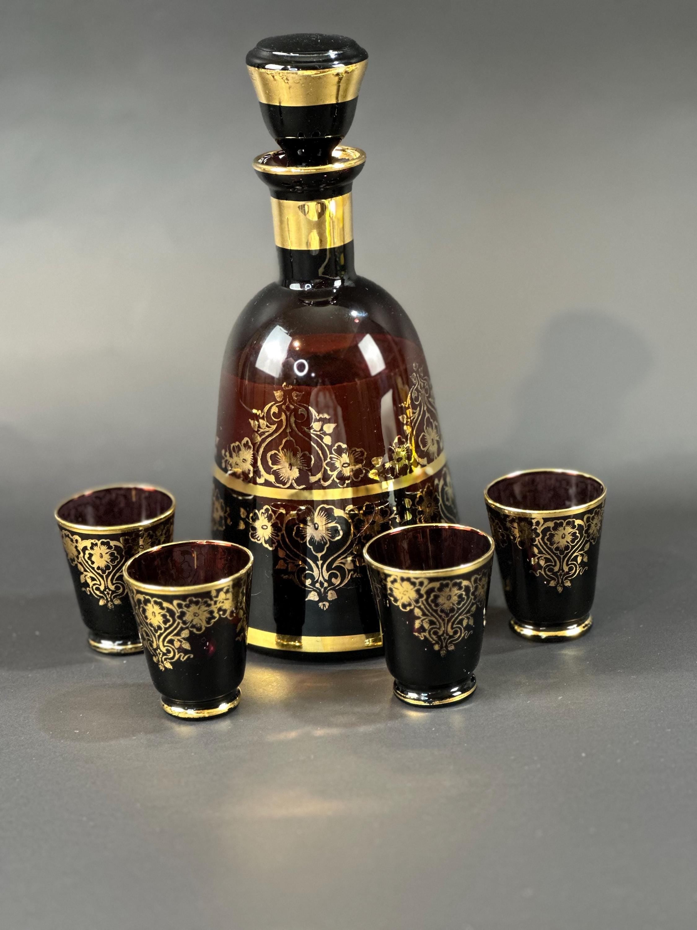 Blue and Gold Decanter with  Four Matching Aparitif Glasses by Murano