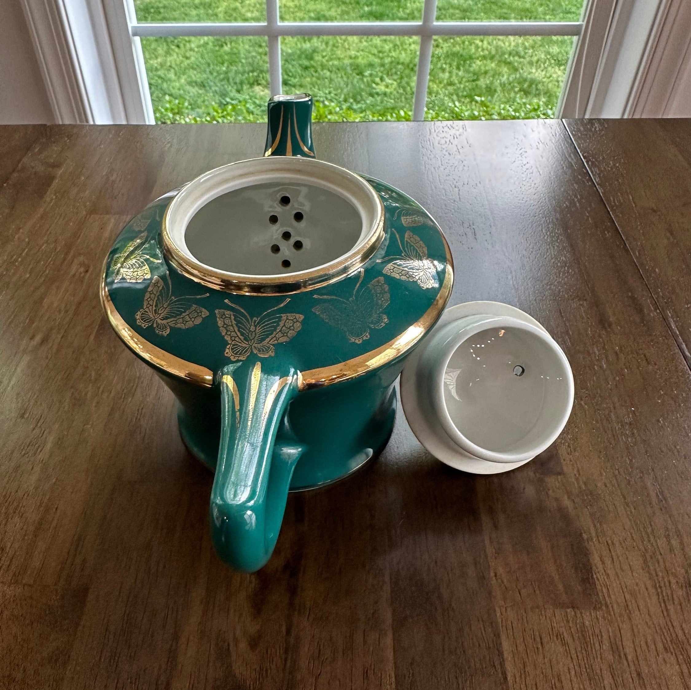 Hall Teal Green Butterfly Teapot