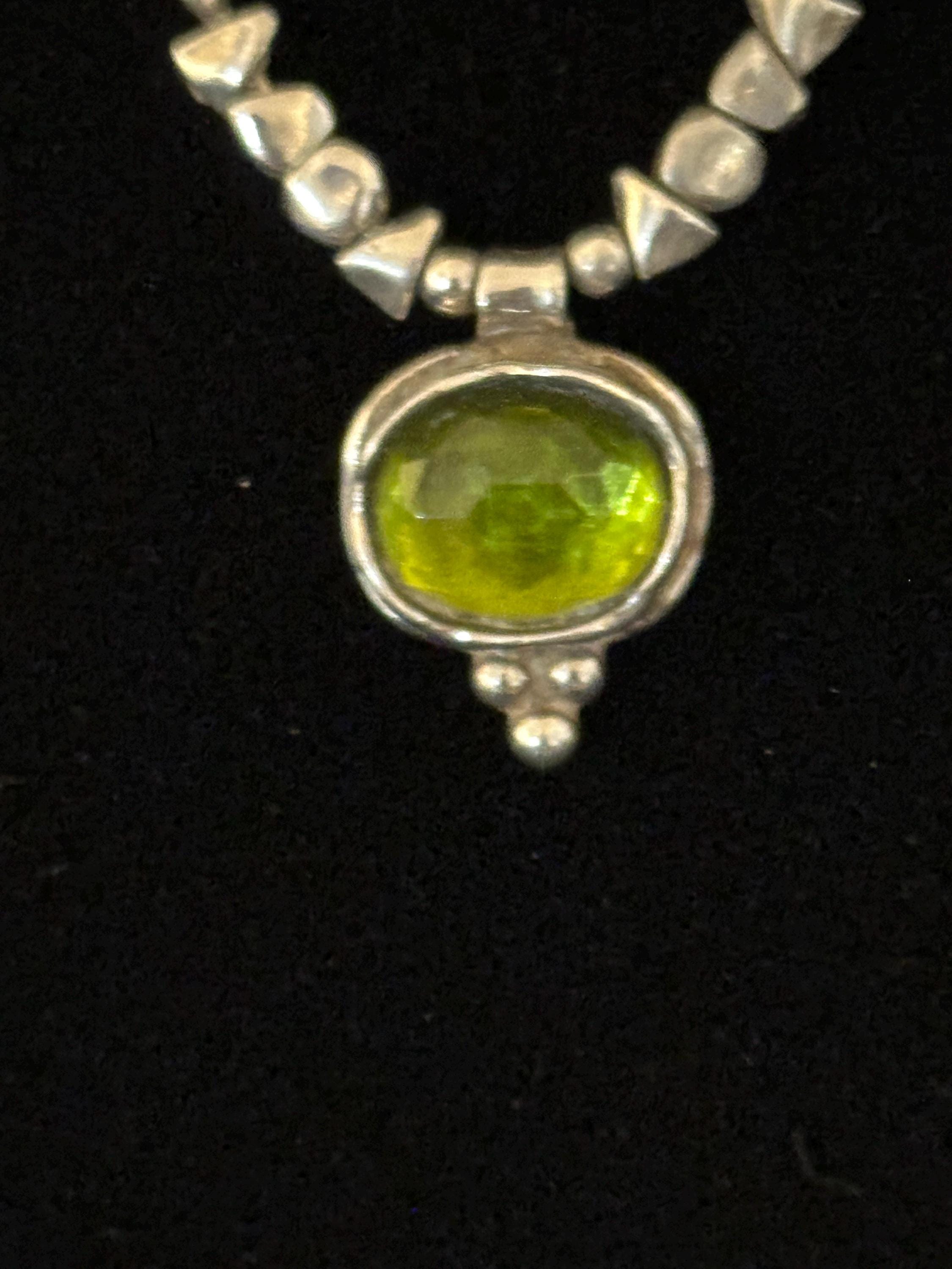 Silpada Sterling Silver Green Glass Bezel Pendent Necklace