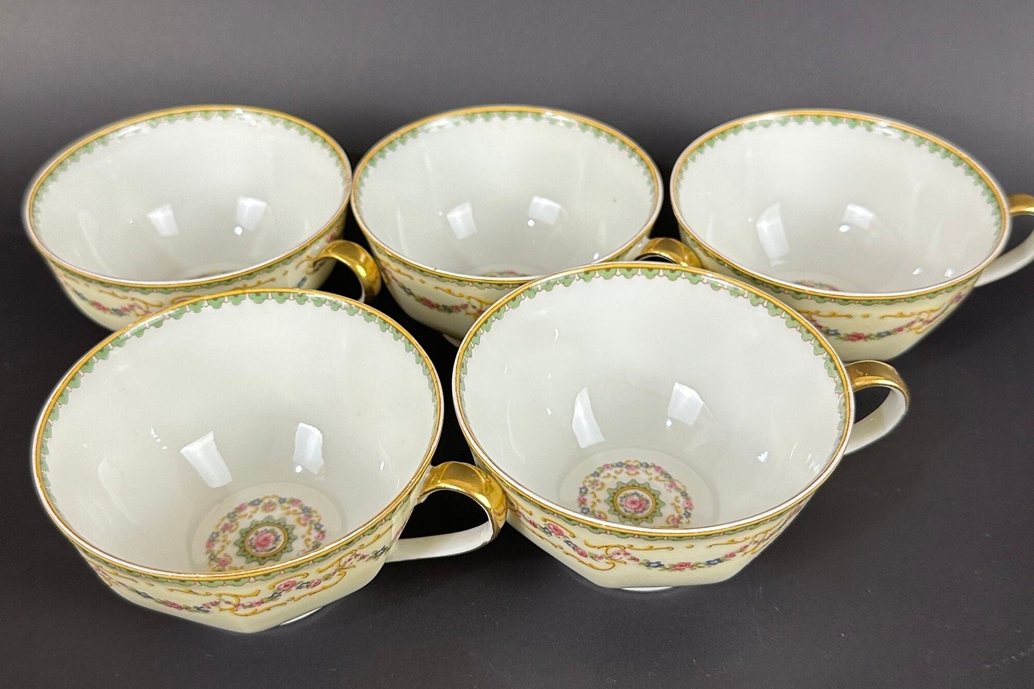 Five Haviland China Venice Patterned Teacups (no saucers)