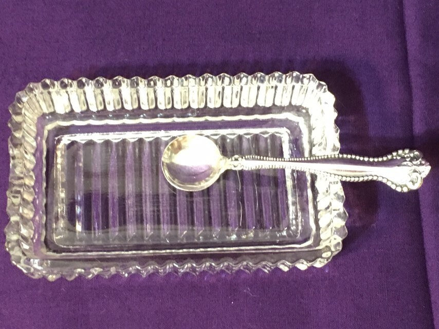 Antique Crystal Salt Cellar and Sterling Spoon