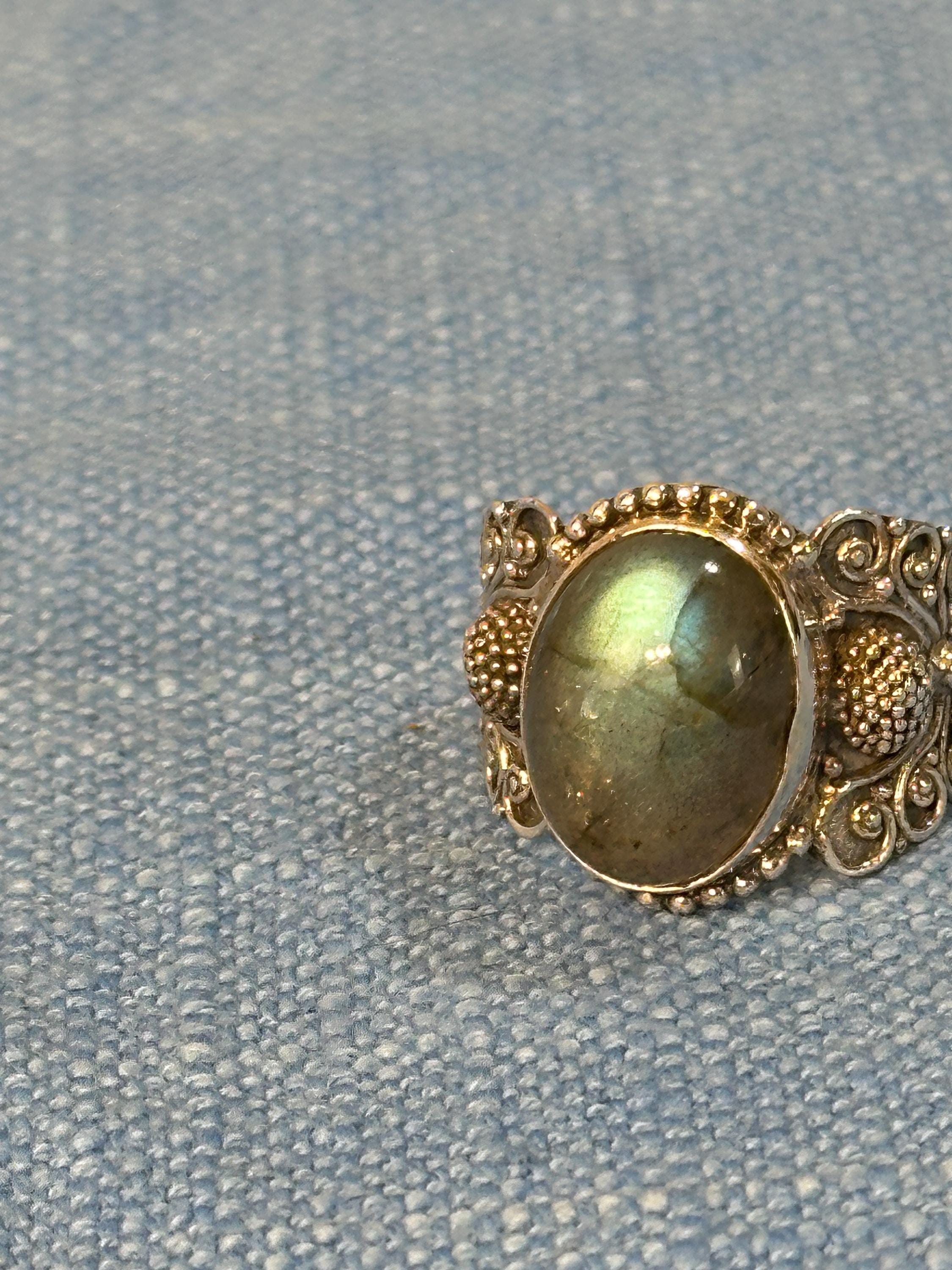 Labradorite Sterling Silver Bezel Rings Butterfly Design size 9