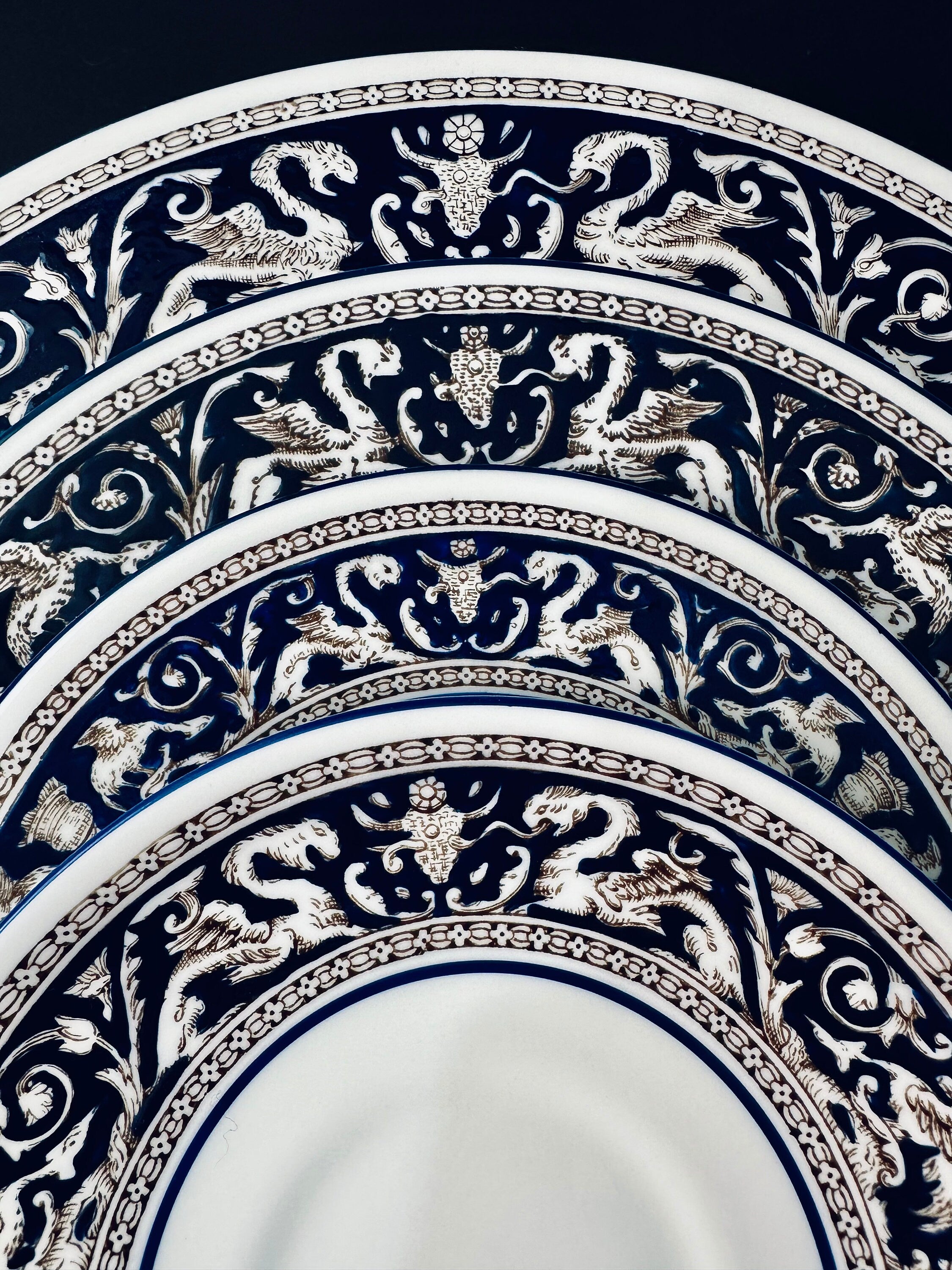 Five Piece Place Settings of Wedgwood Florentine Dark Blue