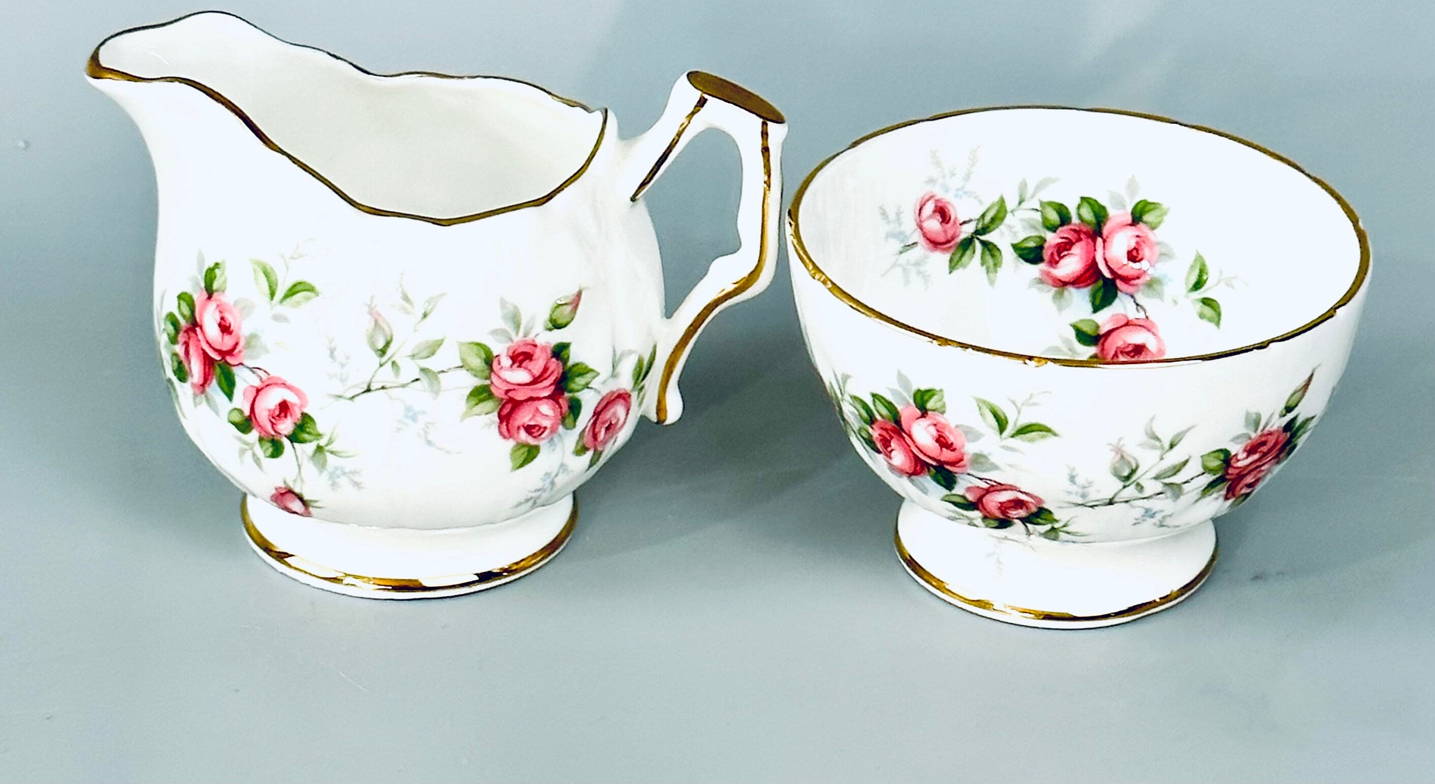 Aynsley Grotto Rose Creamer and Sugar Bowl
