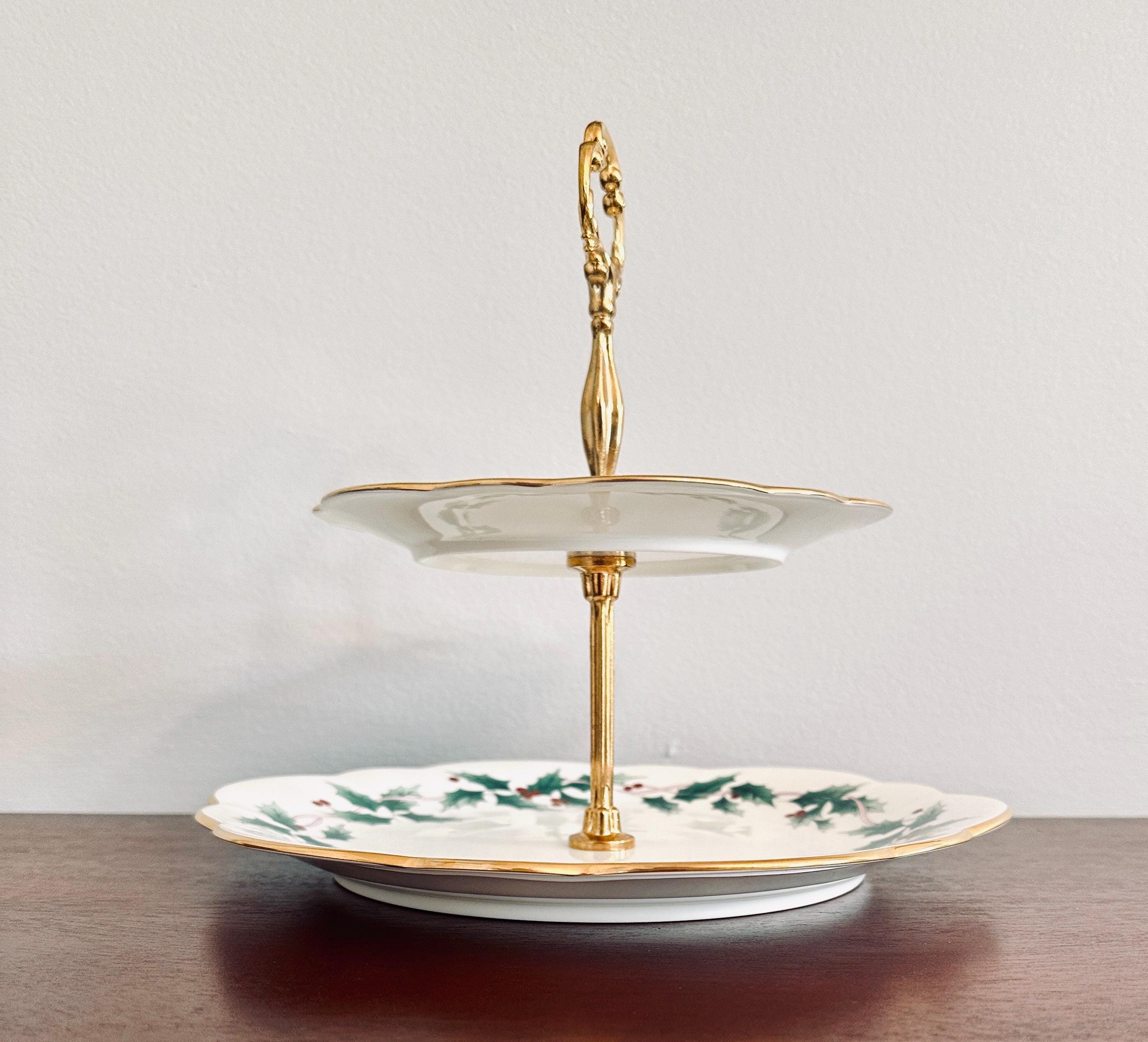 Mikasa Ribbon Holly 2 Tiered Server Tidbit Tray