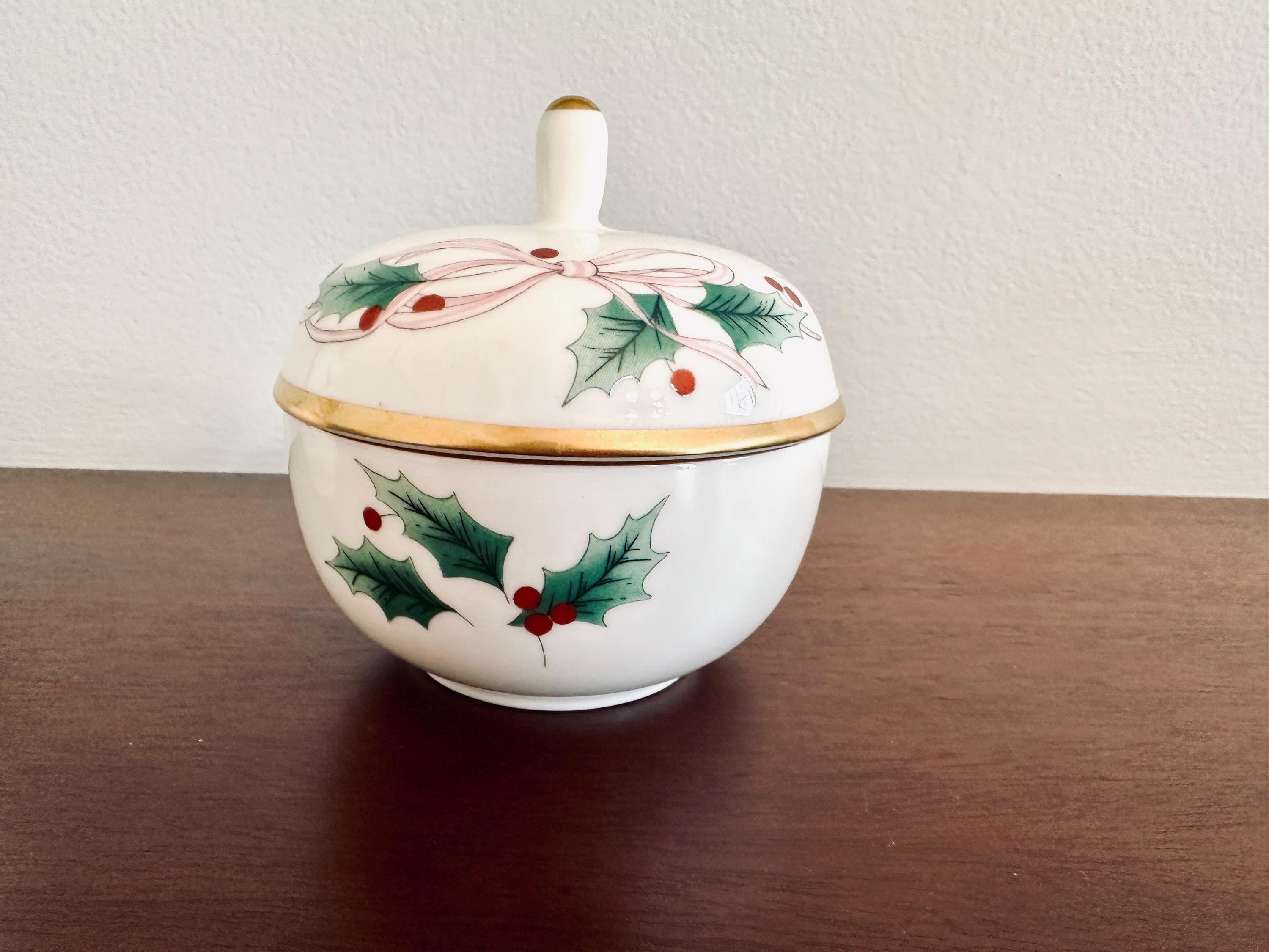Mikasa Ribbon Holly Creamer and Sugar Bowl