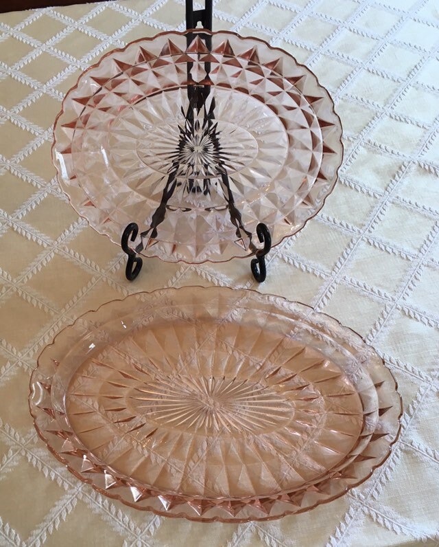 Jeanette Windsor Platter and Bowl Pink Depression Glass