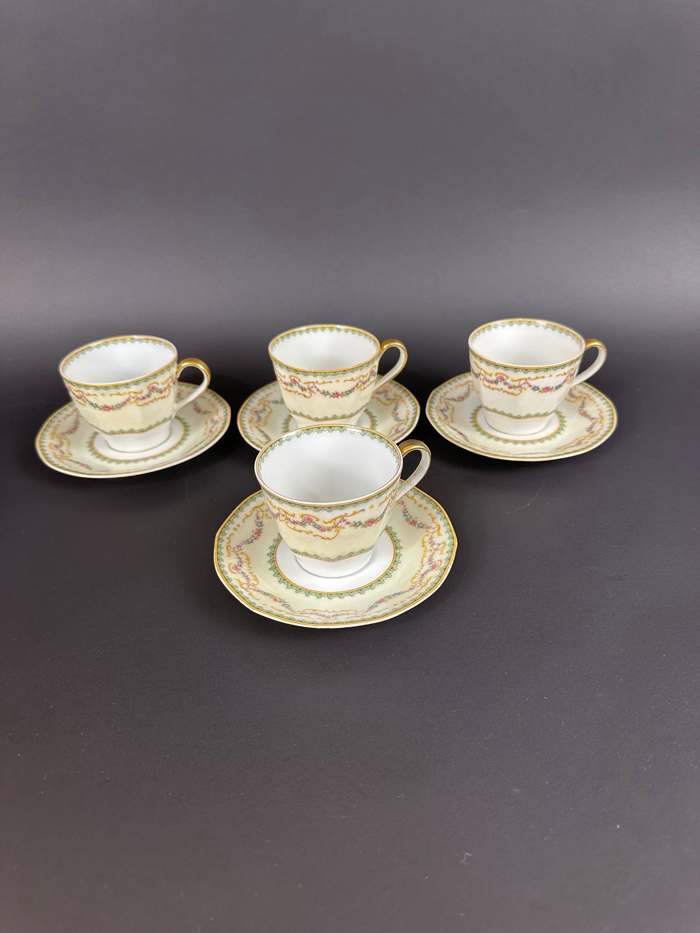 Four Haviland Venice Pattern Demitasse Cups and Saucers